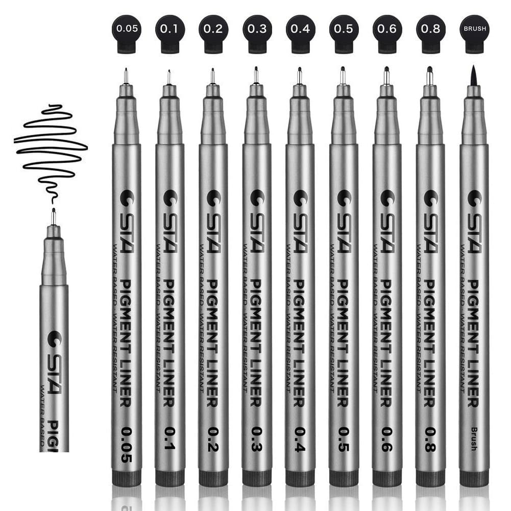 Black Micro-Pen Fineliner Ink Pens,9 Pick of Waterproof Archival ink Micro Fine Point Liner Pens for Artist Illustration Technical Drawing Office Documents Comic Manga Scrapbooking and School Using