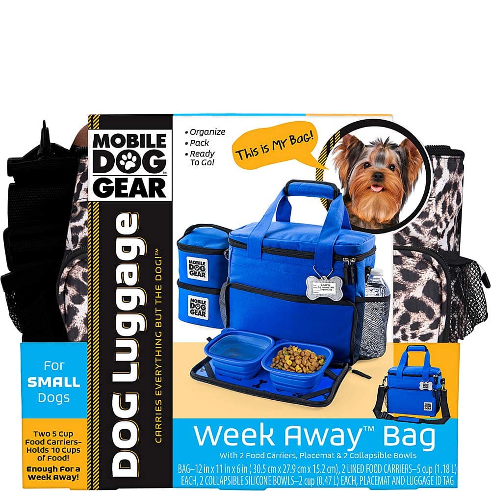 Mobile Dog Gear, Week Away Dog Travel Bag for Small Dogs, Includes Lined Food Carriers and 2 Collapsible Dog Bowl, Black, Meets Airline Requirements