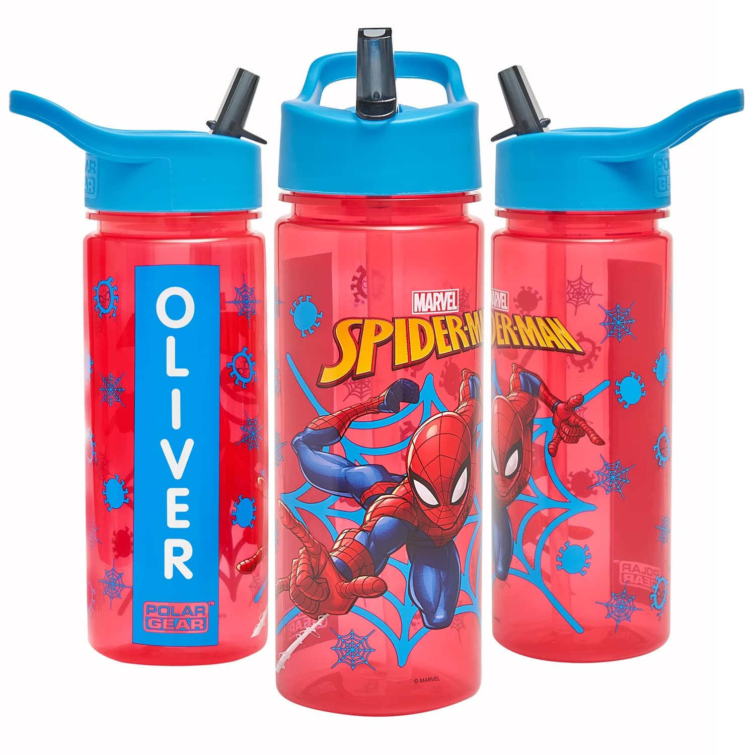 Marvel Spider-Man Personalised Sticker Water Bottle with Straw by Polar Gear