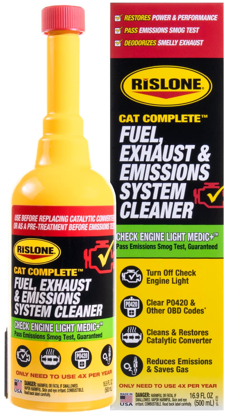 Rislone 4720 Cat Complete Fuel, Exhaust and Emissions System Cleaner,16.9 oz. | Cleans Catalytic Converter, Reduces Emissions & Saves Gas