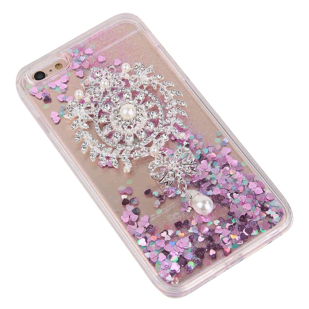 RAYTOP iPhone 6 Plus Case iPhone 6s Plus Covers with Pink Heart Glitter Flowing Flower Bowknot Decoration Clear Back Soft Frame Exquisite Design Gift for Girls Women 2016