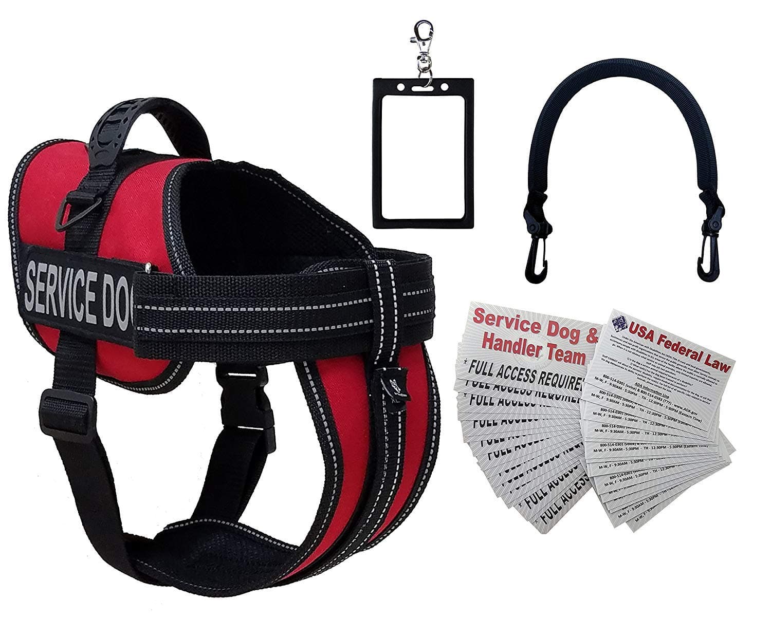 ActiveDogs Extra Large Service Dog Harness Vest - Includes Clip-on Bridge Handle, ID Carrier, ADA Cards, Reflective Patches - XL, Girth 29”-40”, Red