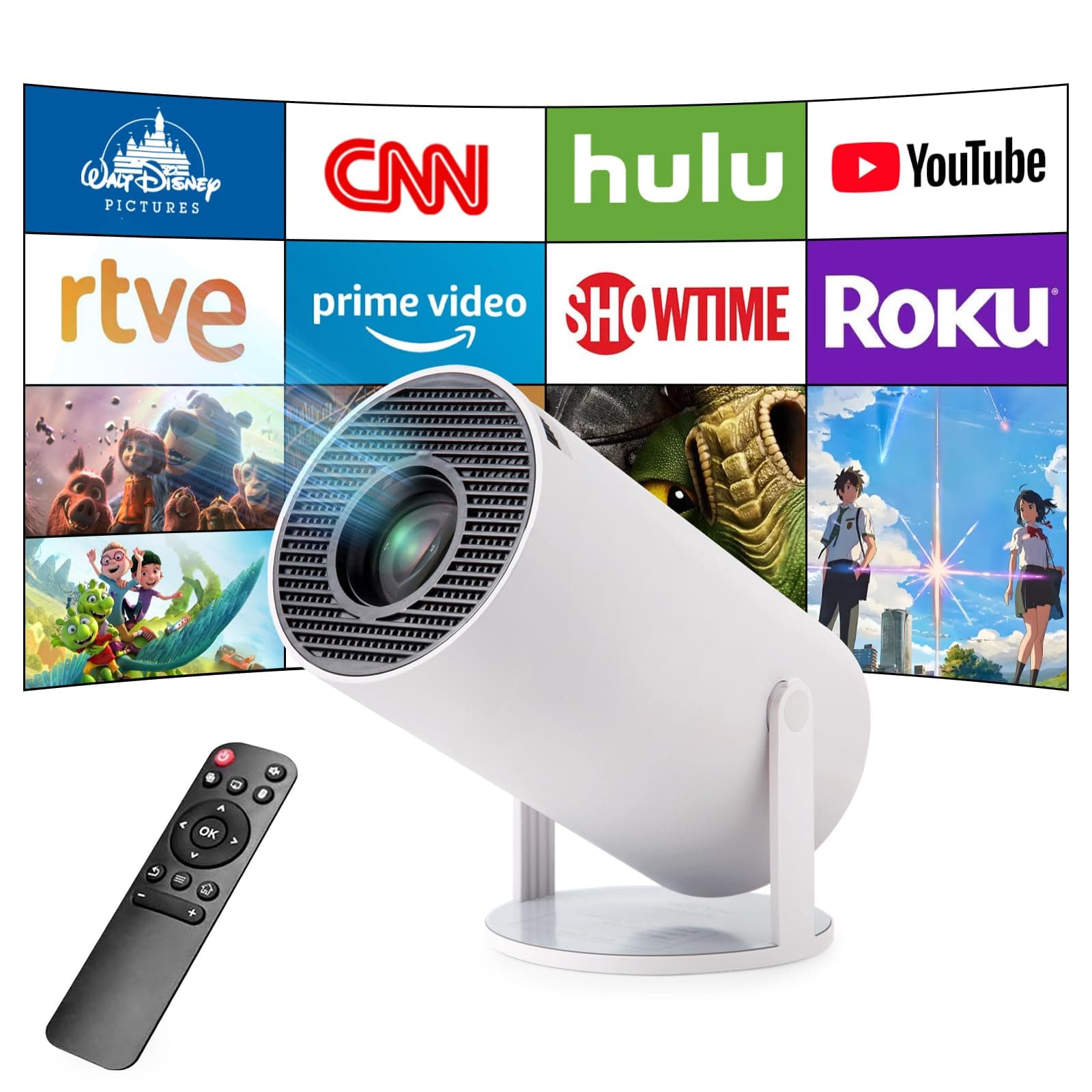 Astarama HY300 Pro 4K Smart Projector, WiFi 6 & Bluetooth 5, Portable with Android 11, Auto Keystone Correction, 130 Inch Display, White