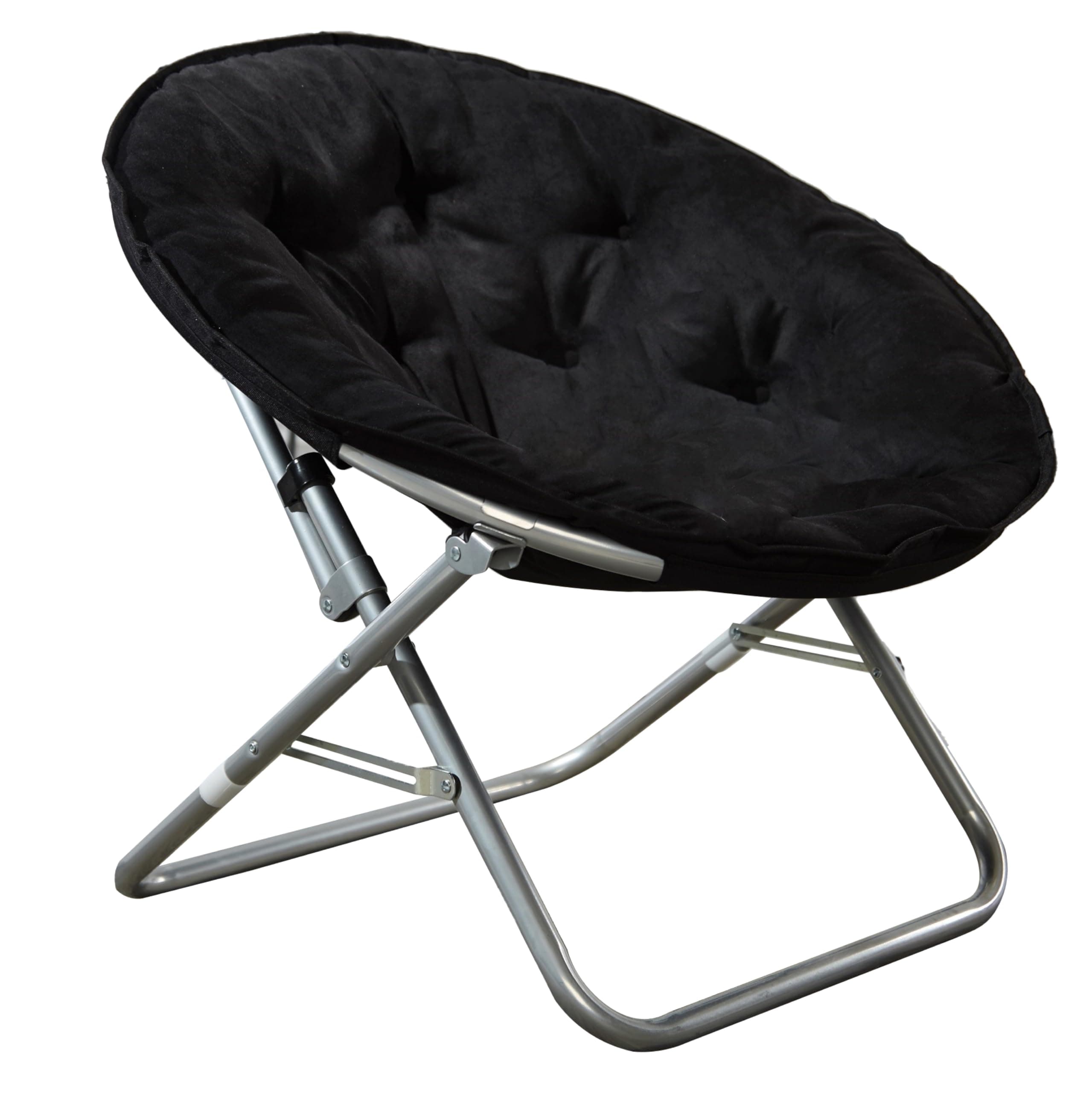 Microsuede Foldable Saucer Chair, Black 27D x 32W x 29.5H in