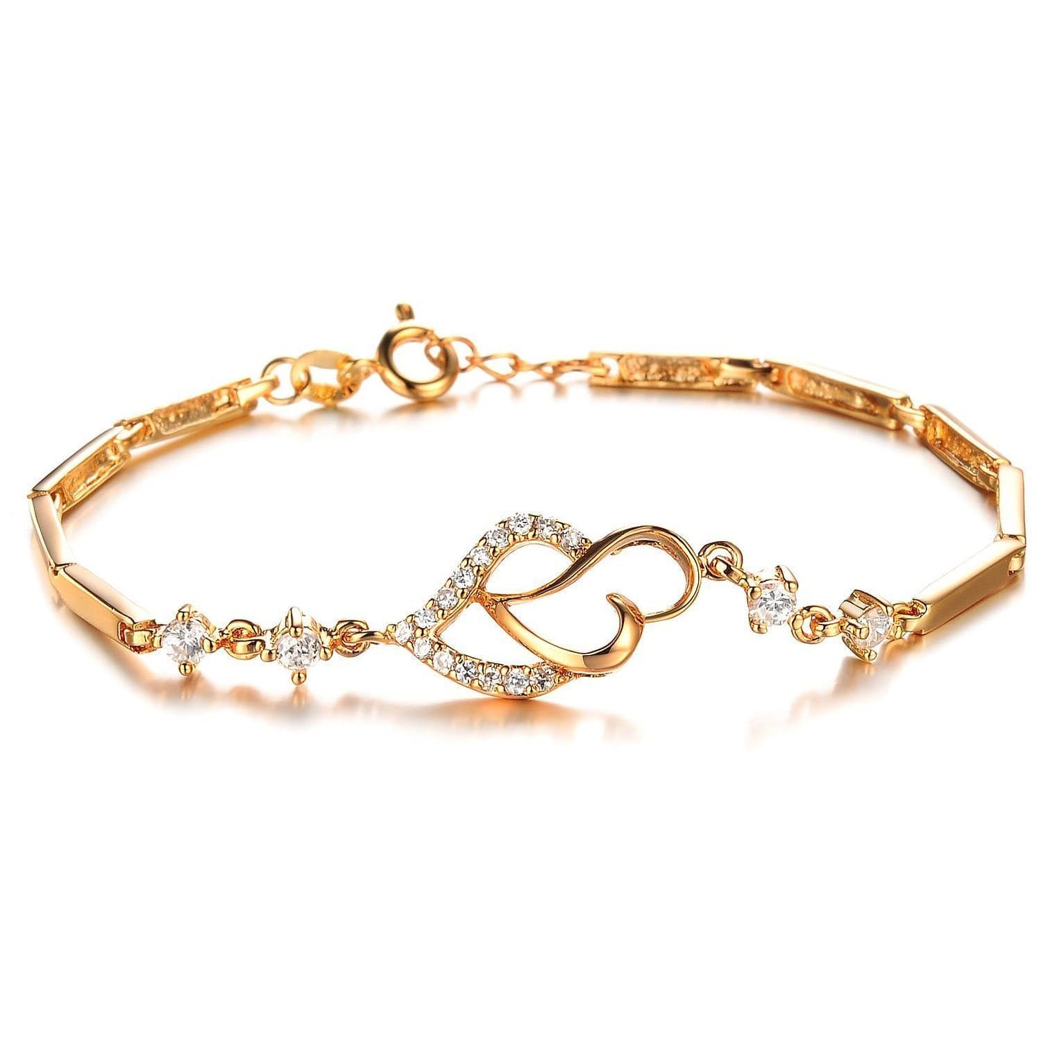 SMCTCRED Girls 18k Gold Plated Elegant Women's Link Bracelet Double Heart Gold Bracelet Wedding Gifts for Women Lady Girls