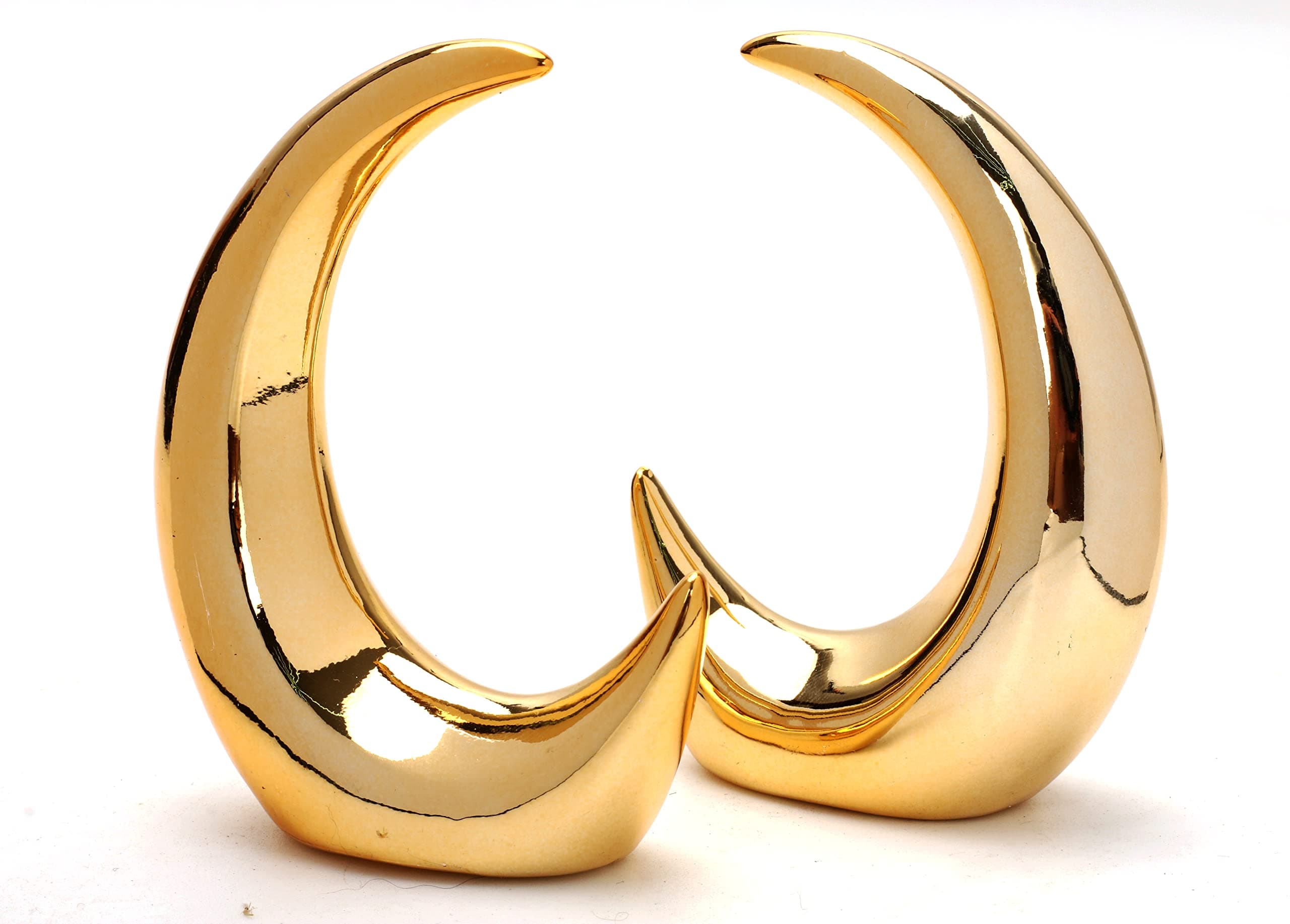 2 Pieces Gold Small Animal Statue Moon Statue Decor Modern Style Ceramic Moon Figurines Statues for Home Decor Accents Living Room Office Table Bookshelf Desk Bedroom Decorative Objects