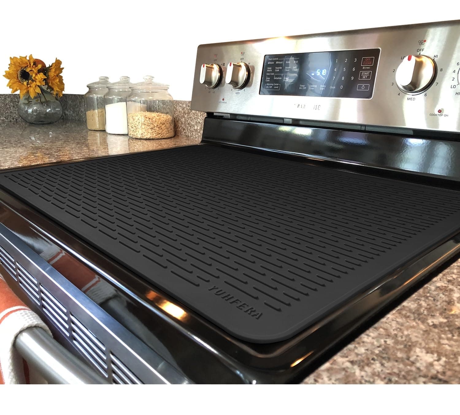 Stove Top Cover for Electric Stove - Silicone Stove Mat for Glass Top, Glass Cooktop Protector For Kitchen,Multi-functional Oven Covers for Electric Stove (Black,28 x 20)