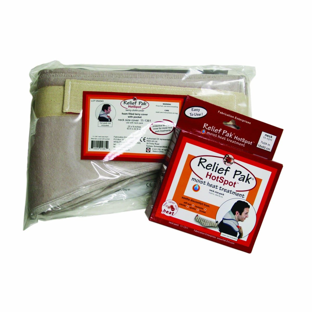Relief Pak 11-1301 Moist Heat Pack and Cover Set, Neck Contour Pack with Foam Fill Pocketed Cover