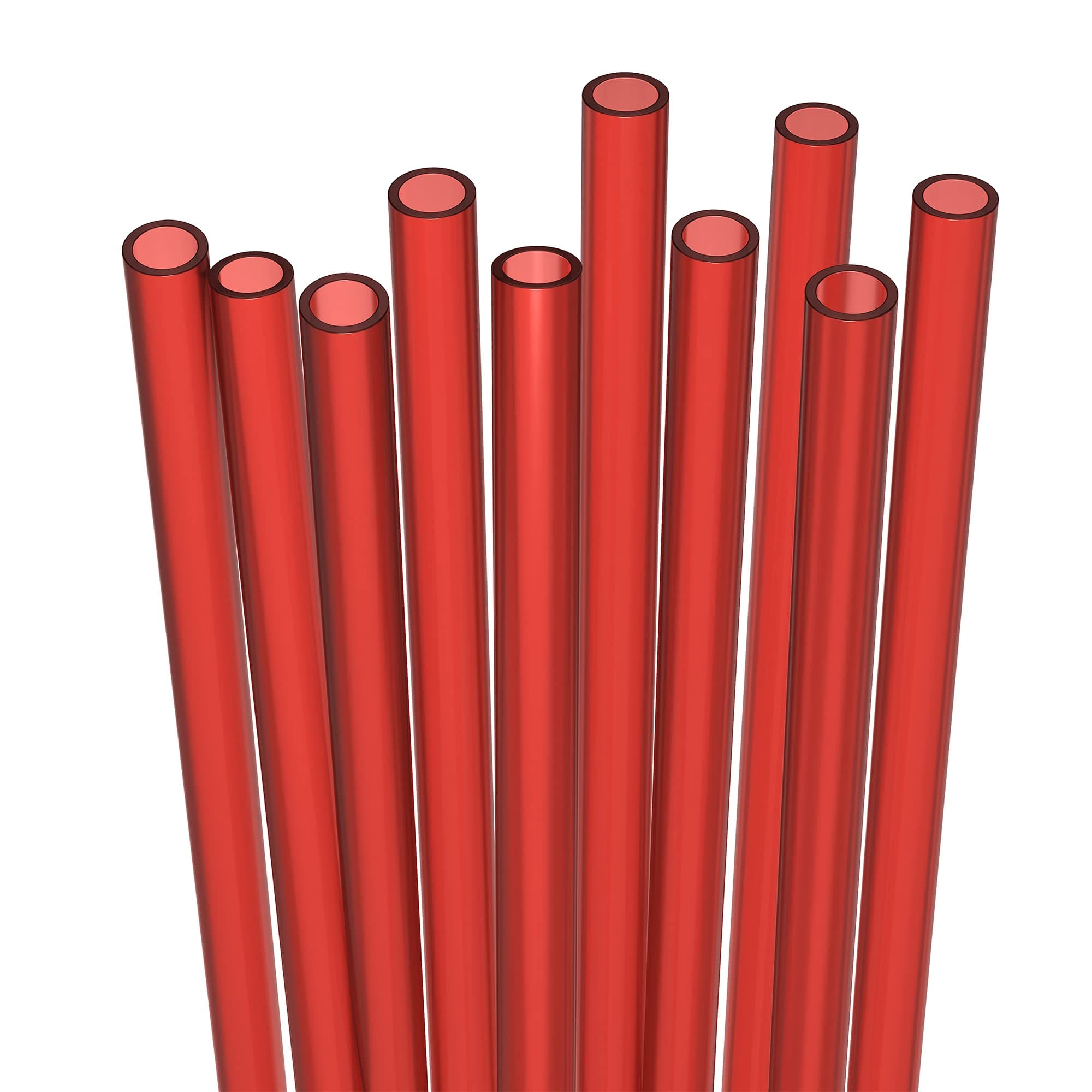 10 Long Reusable Hard Red Plastic Drinking Straws, Medium Width + Sturdy Cleaning Brush - for Tumblers, Mason Jars, Smoothies and Milkshakes - Dishwasher Safe BPA Free