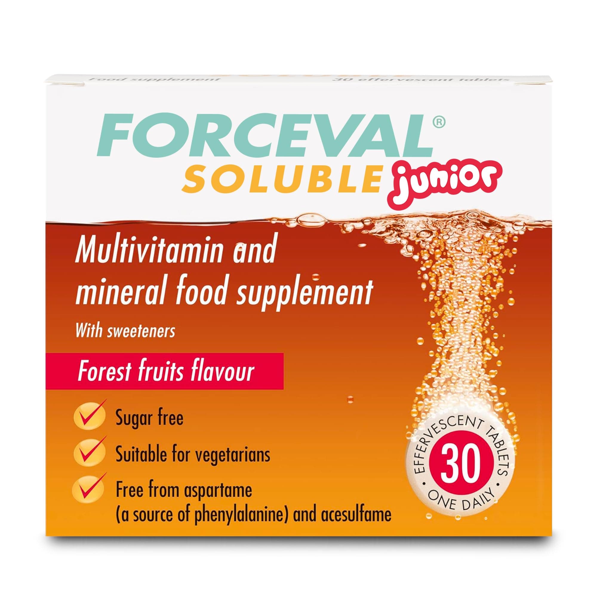 Junior, Kids Multivitamin Drink, Including Vitamin C, D, B12, A and B6. One Effervescent Tablet a Day, no Added Sugar, Vegetarian. Suitable for Children 6+. Pack of 30