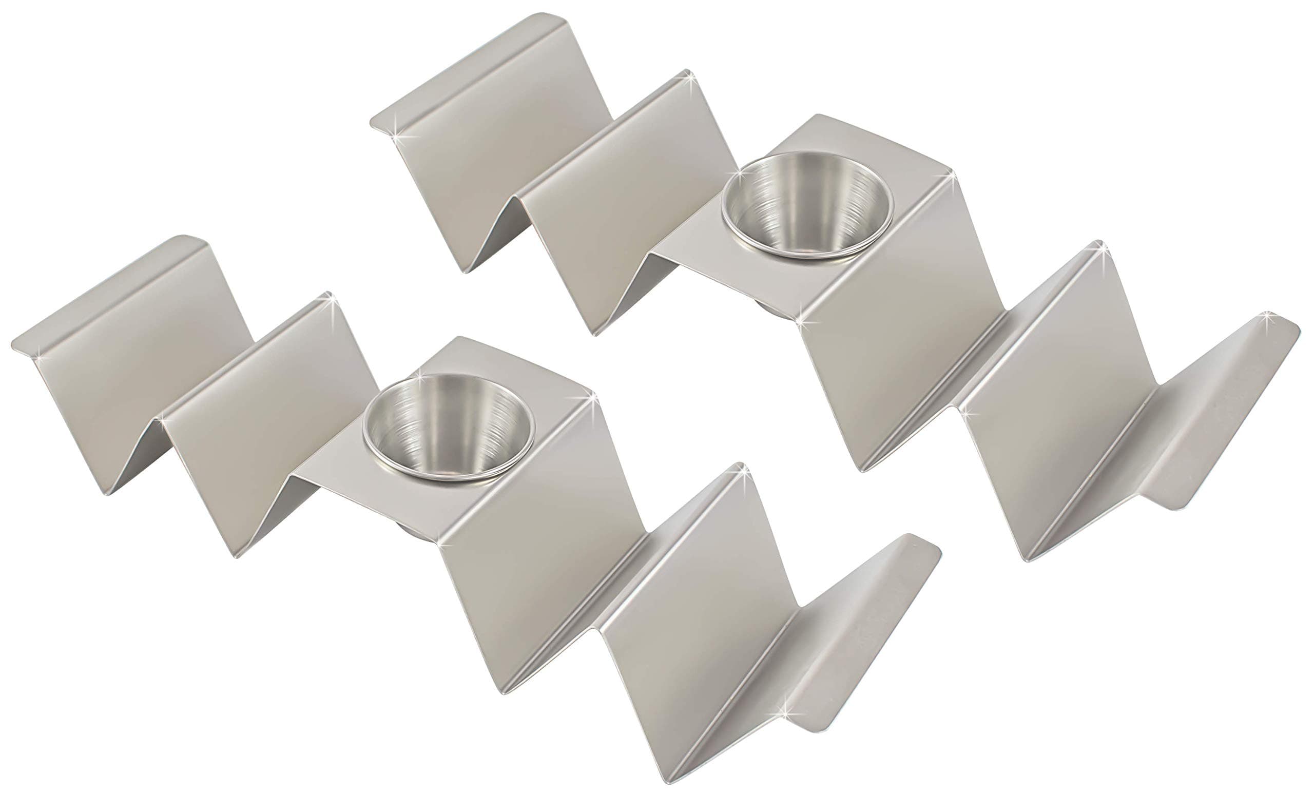 Stainless Steel Taco Holder Stand - 2 Pack Holders with Salsa Cup for 4 Tacos Each