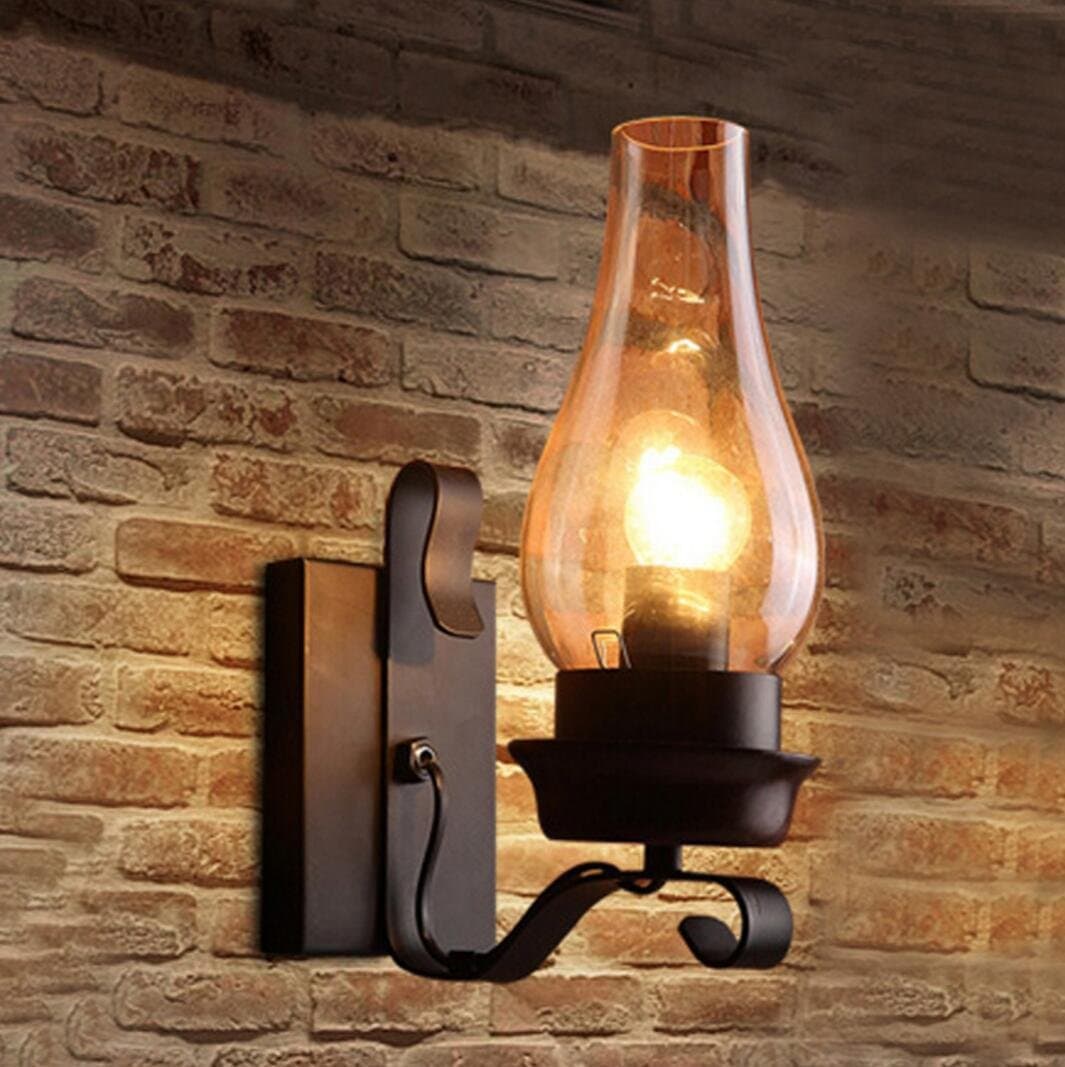Retro Rustic Nordic Glass Wall Lamp Bedroom Bedside Wall Sconce Vintage Industrial Wall Light Fixtures
