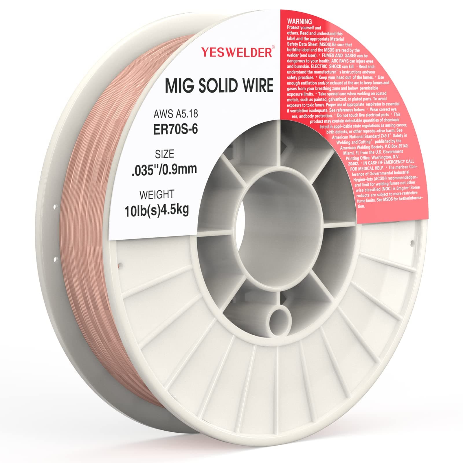 YESWELDER MIG Welding Wire, ER70S-6 Solid Carbon Steel, .035 Inch 10LB (0.9mm 4.5kg), High Feedability Strong ABS Plastic Spool MIG Wire