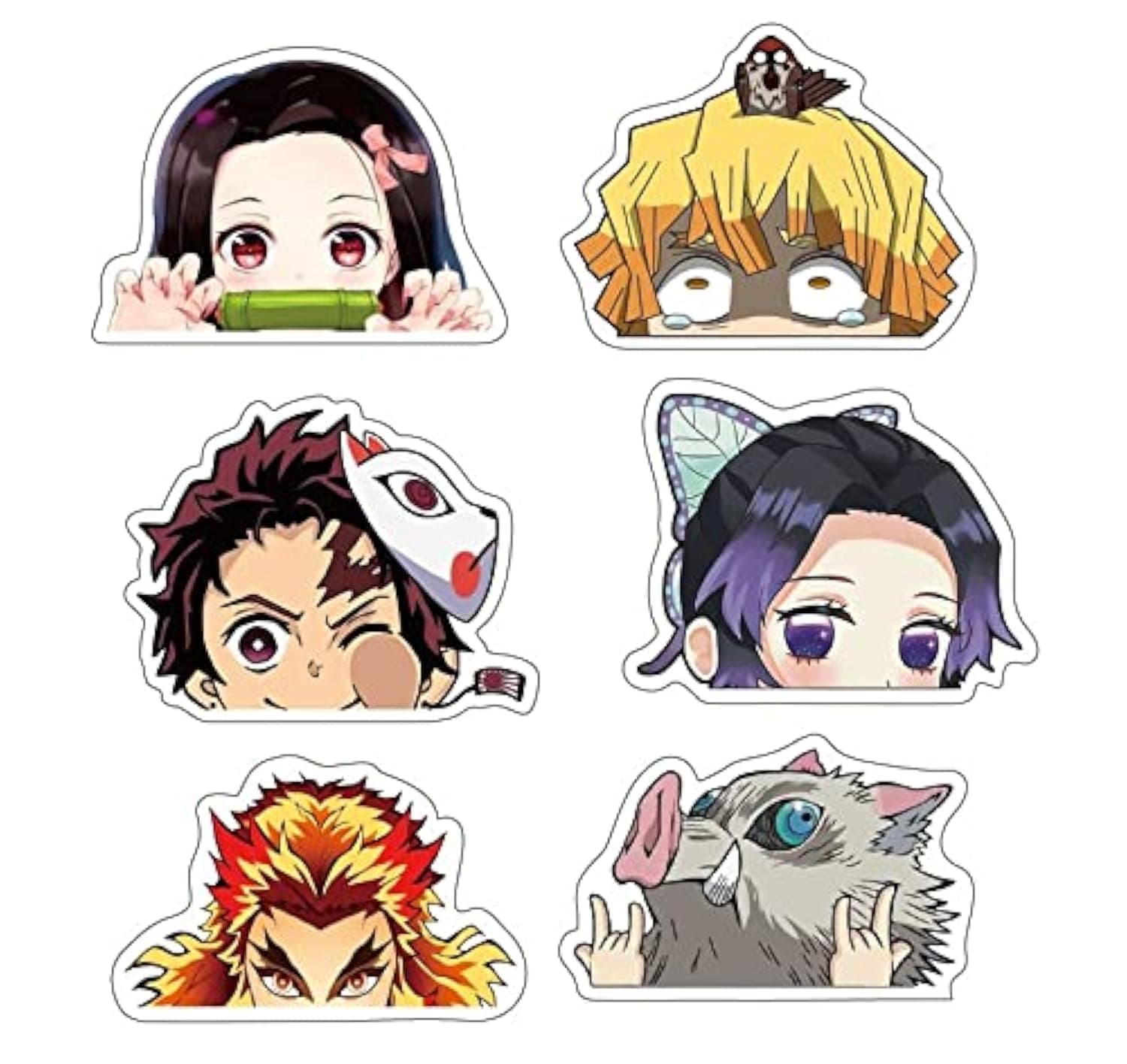 6Pcs 5.51" Jumbo Demon Slayer Peeker Anime Character Car Decal for Car Window Door Laptop Water Bottle Motorcycle Tablet Cellphone Decoration
