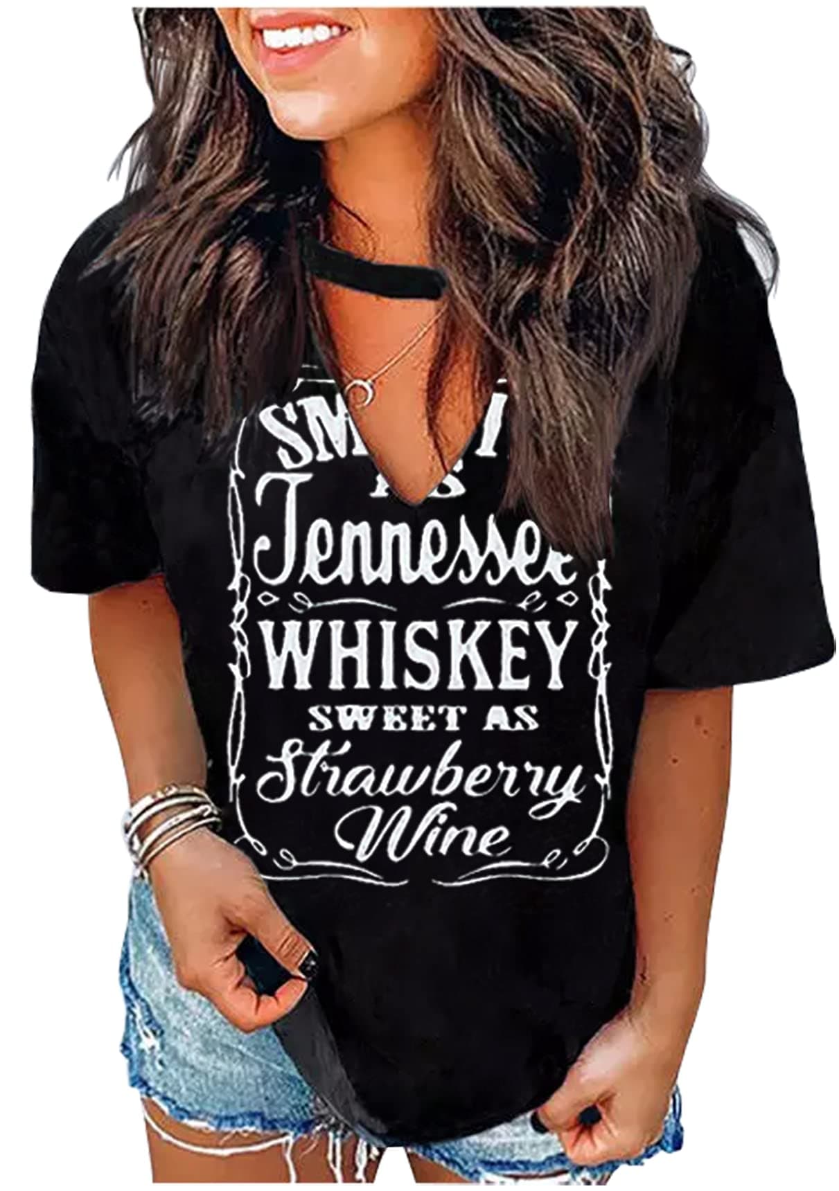 Hollow Out T Shirts for Women Western Graphic Shirts Country Cowgirls Shirts Casual Short Sleeve V Neck Tops