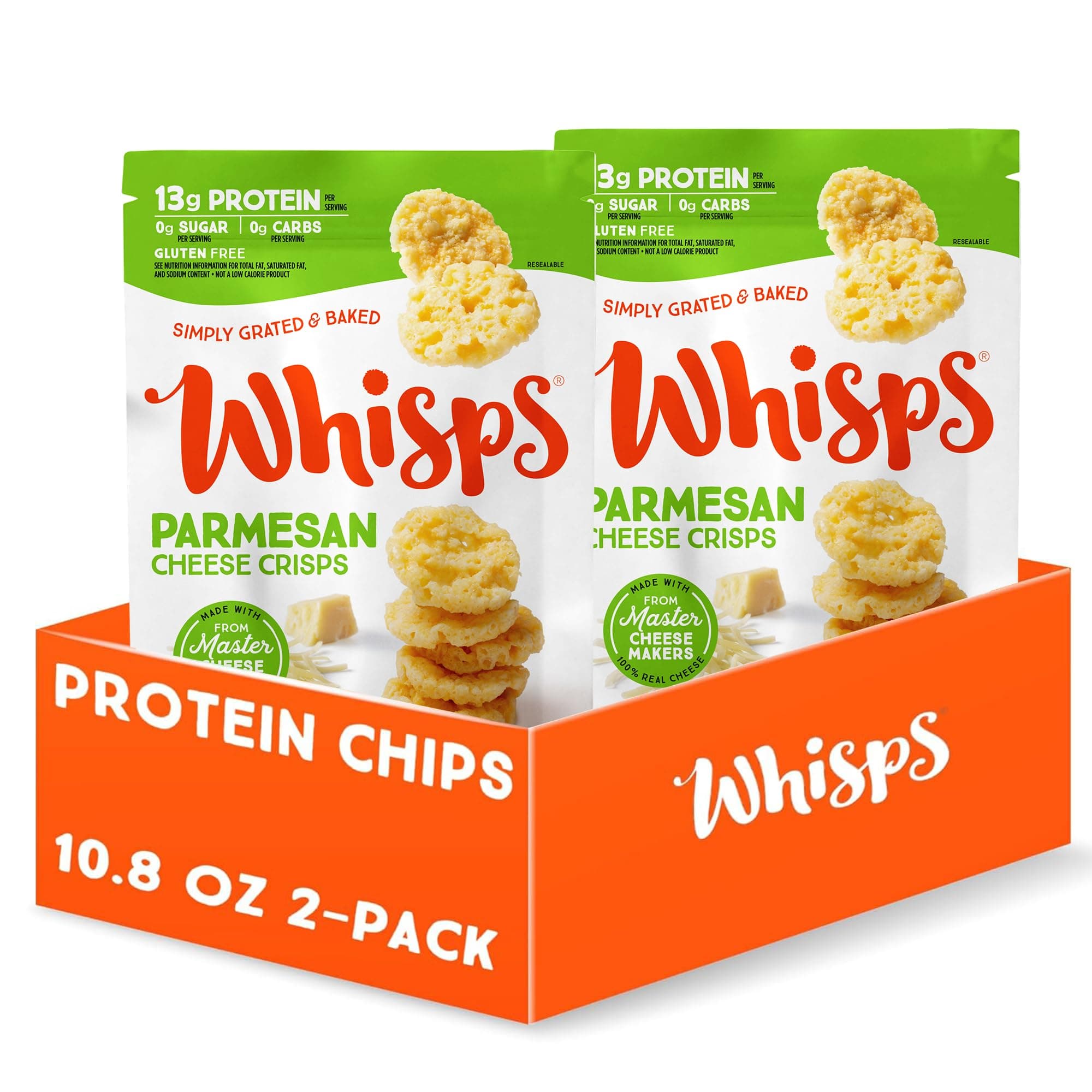 Whisps Cheese Crisps Parmesan Cheese | Protein Chips | Healthy Snacks | Protein Snacks, Gluten Free, High Protein, Low Carb Keto Food (10.8 Oz, 2 Pack)