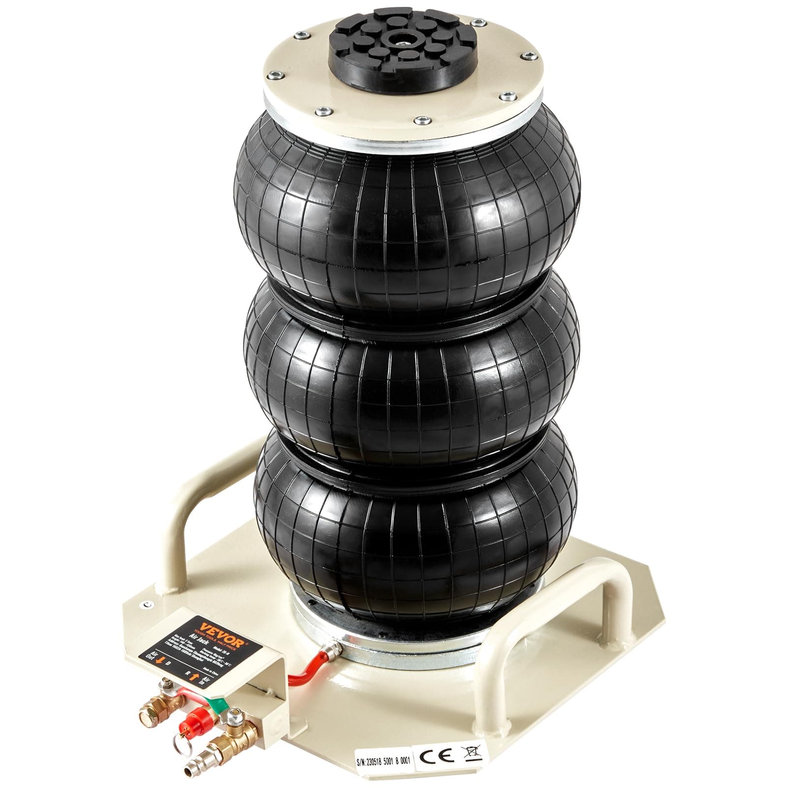 VEVOR Air Jack, 3 Ton/6600 lbs Triple Bag Air Jack, Airbag Jack with Six Steel Pipes, Lift up to 17.7 inch/450 mm, 3-5 s Fast Lifting Pneumatic Jack, with Side Handles for Car, Garage, Repair