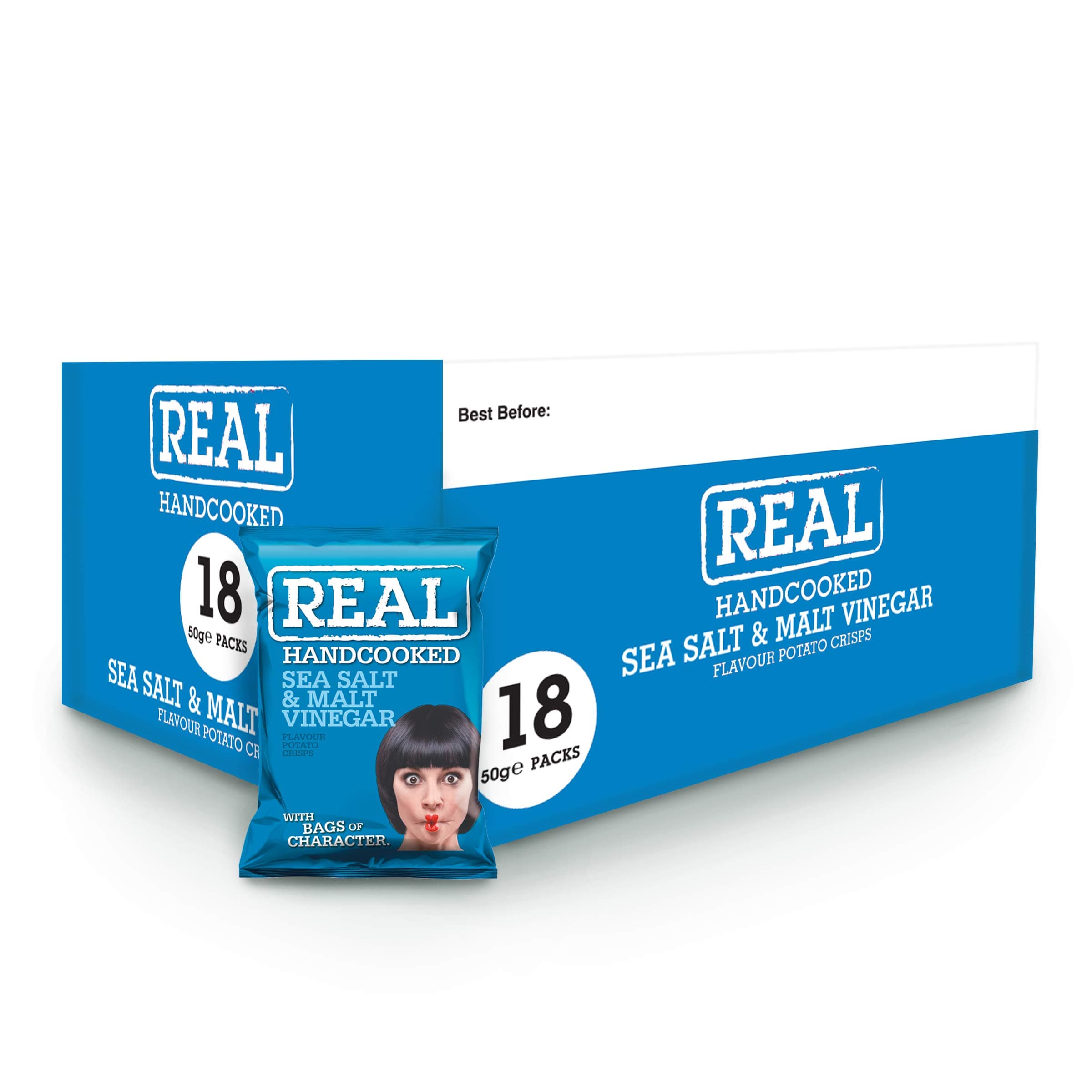 Real Handcooked Sea Salt & Malt Vinegar Flavour Potato Crisps 50 g - 18 count