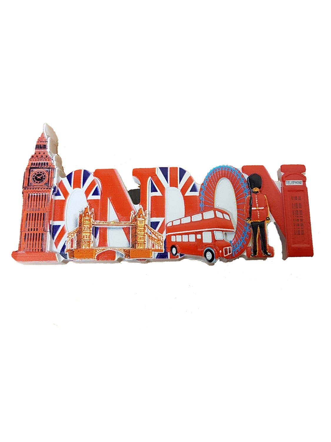 ZAP Products London Word Everything Magnet - Union Jack/British Flag/United Kingdom/Britain/England/Souvenir/Double Decker Bus/Big Ben/Tower Bridge/Eye/Red Telephone Box/Royal Guard