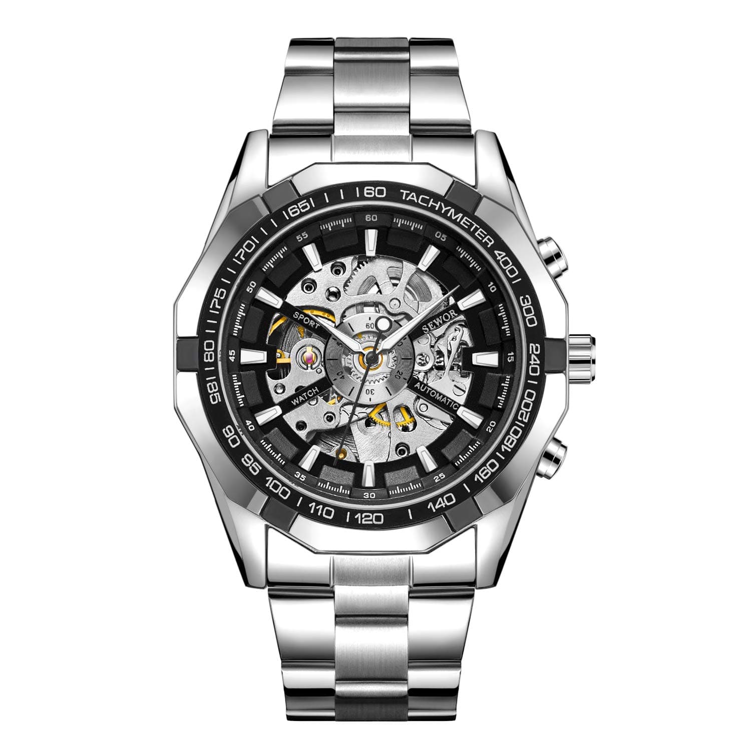 SEWOR Mens Automatic Mechanical Self Wind Sport Wrist Watch with Tachymeter