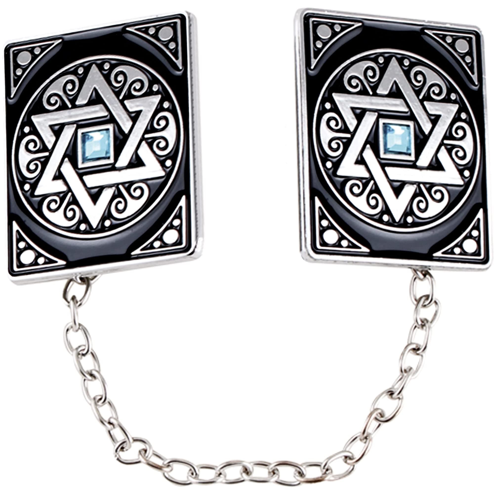 Clips for Tallit Prayer Shawl, Made in Israel, Silver Color wirh a Star of David and Blue Stones Design, 3CM / 3.5CM