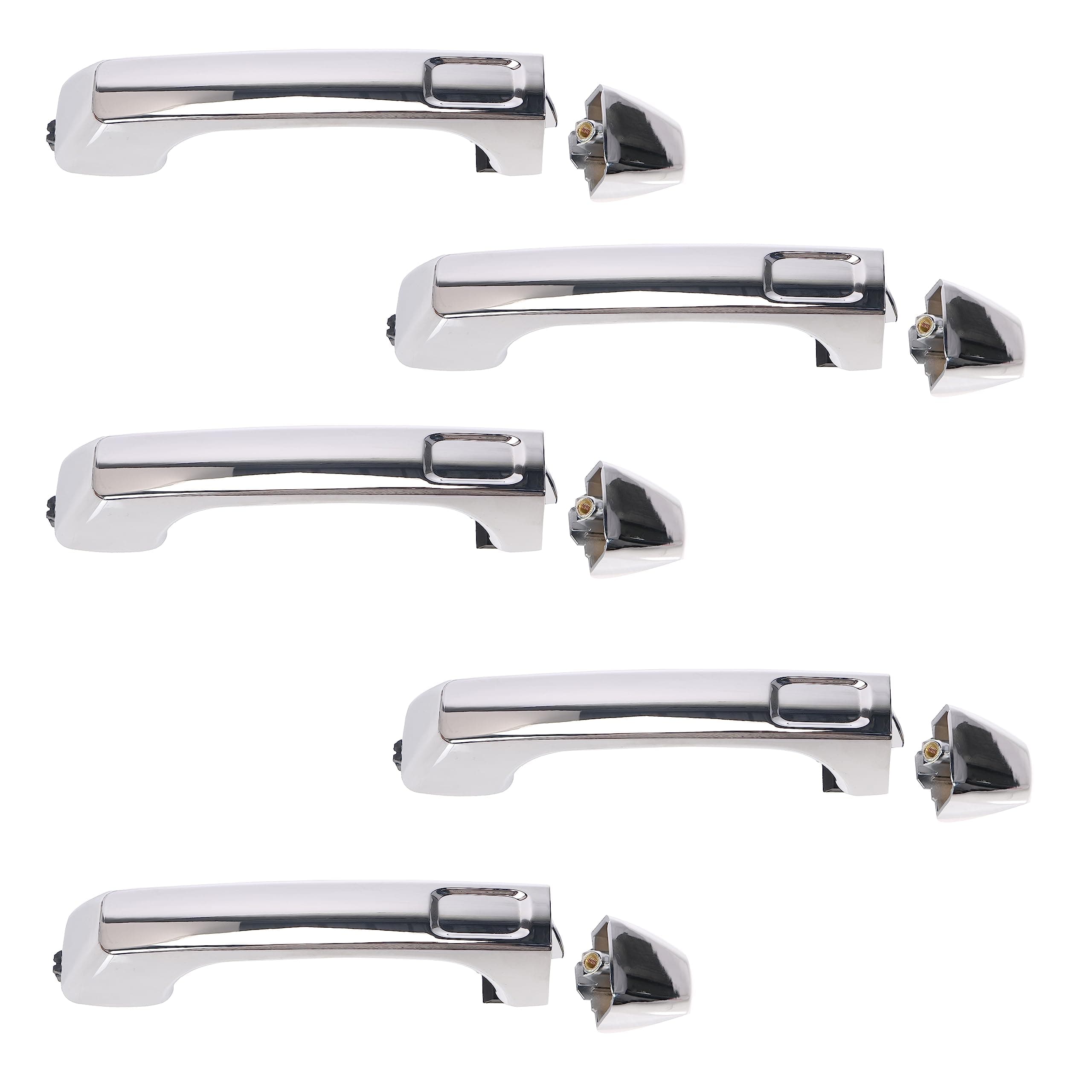 5pcs Chrome Exterior Door Handle with End Cap, Silver Outside Door Handle Set, for Hummer H3 Alpha/H3 Base/H3 Championship Series/H3 X/H3T 2006-2010, OE# FDH010179 HU1310103 25832249 15932907