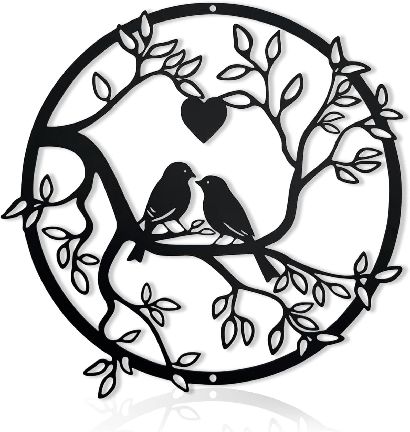 Black Bird Silhouette Metal Wall Art, Tree Metal of Life Bird on Branch Decor Artwork Wall Art for Garden Living Room