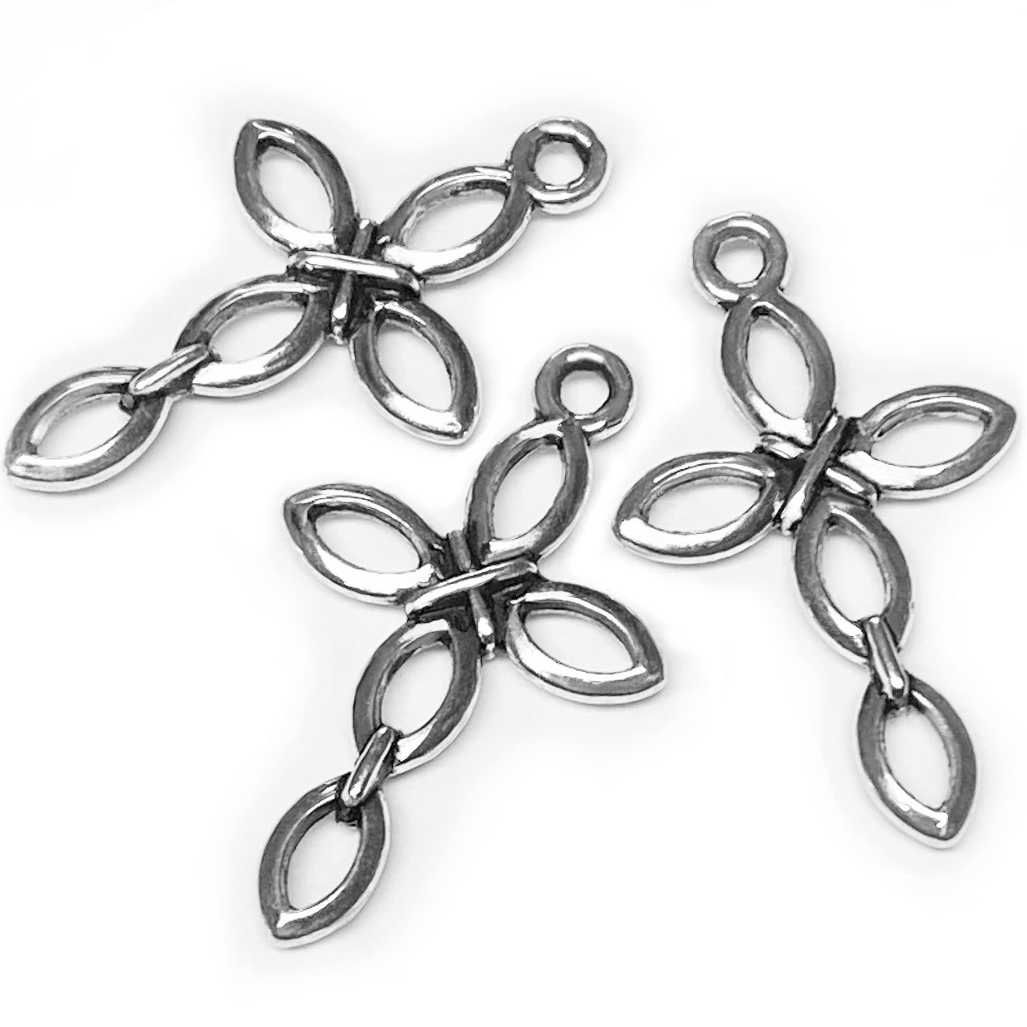 Heather's cf Cross Charms Jewelry Making Silver- Mini Cross Pendants for Bracelet Crafting, Non-Corroding Alloy, Lead-Free, Cadmium-Free, Nickel-Free, Tibetan Silver Coating