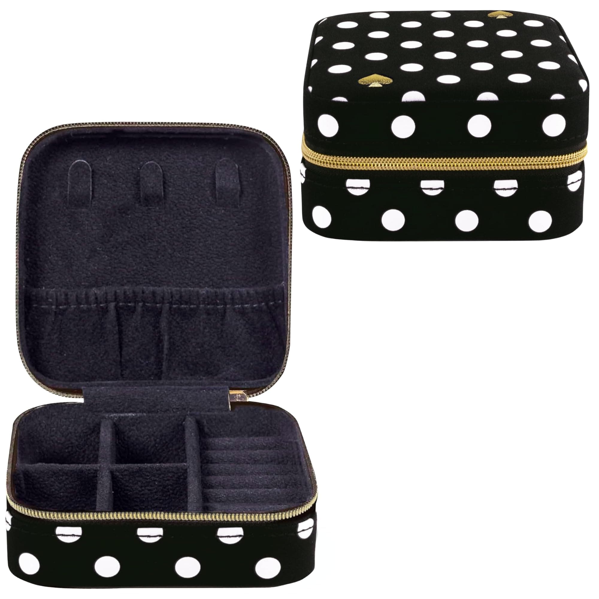 kate spade new york Small Travel Jewelry Case, Black Dotted Jewelry Box to Organize Rings, Necklaces, Earrings, Polka Dot