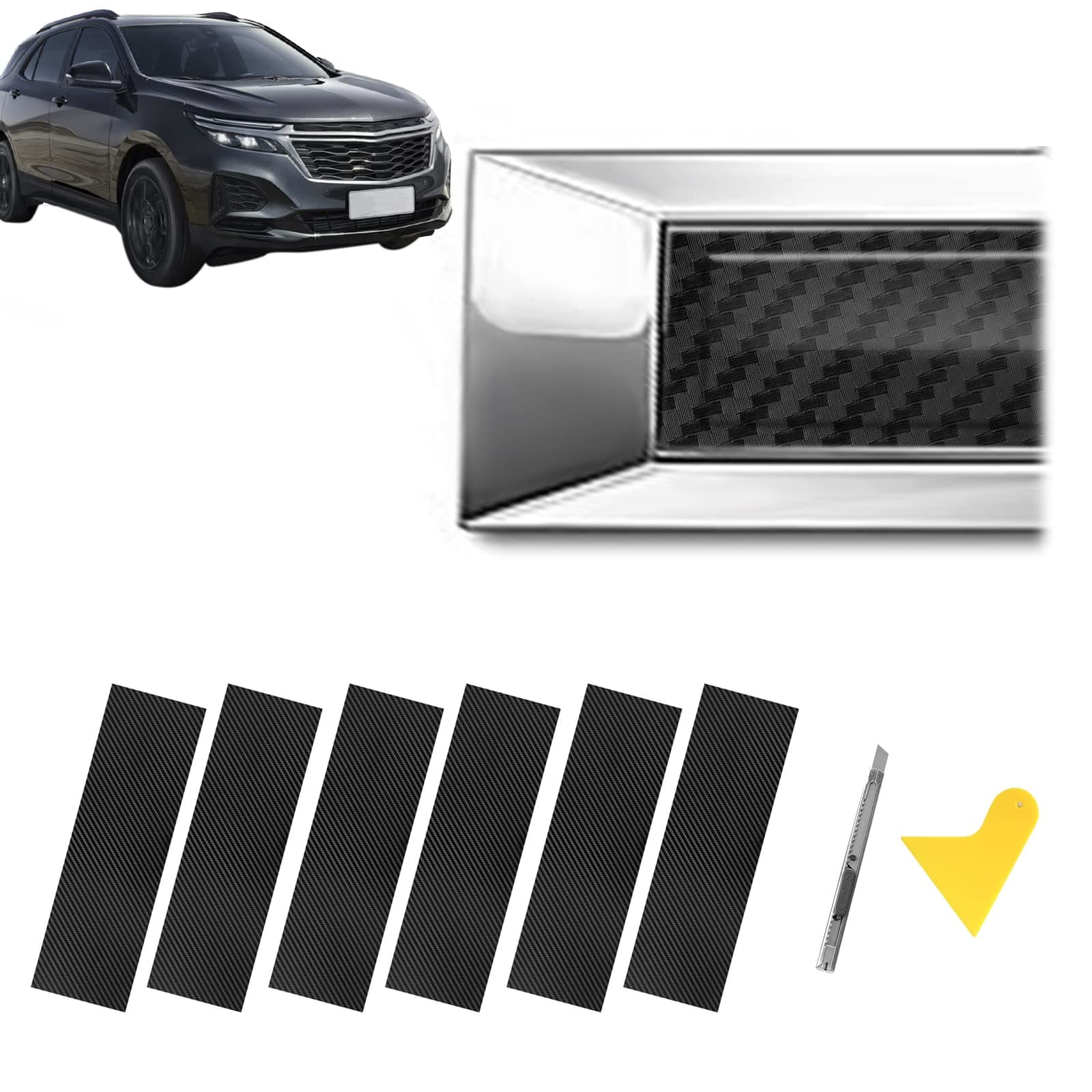 QianBao Compatible with Carbon Fiber Vinyl Wrap 11.8" x 4" Chevy Bowtie Emblem Wrap Kit with Spatula and Cutter 6 Pcs Universal Logo Overlay Black