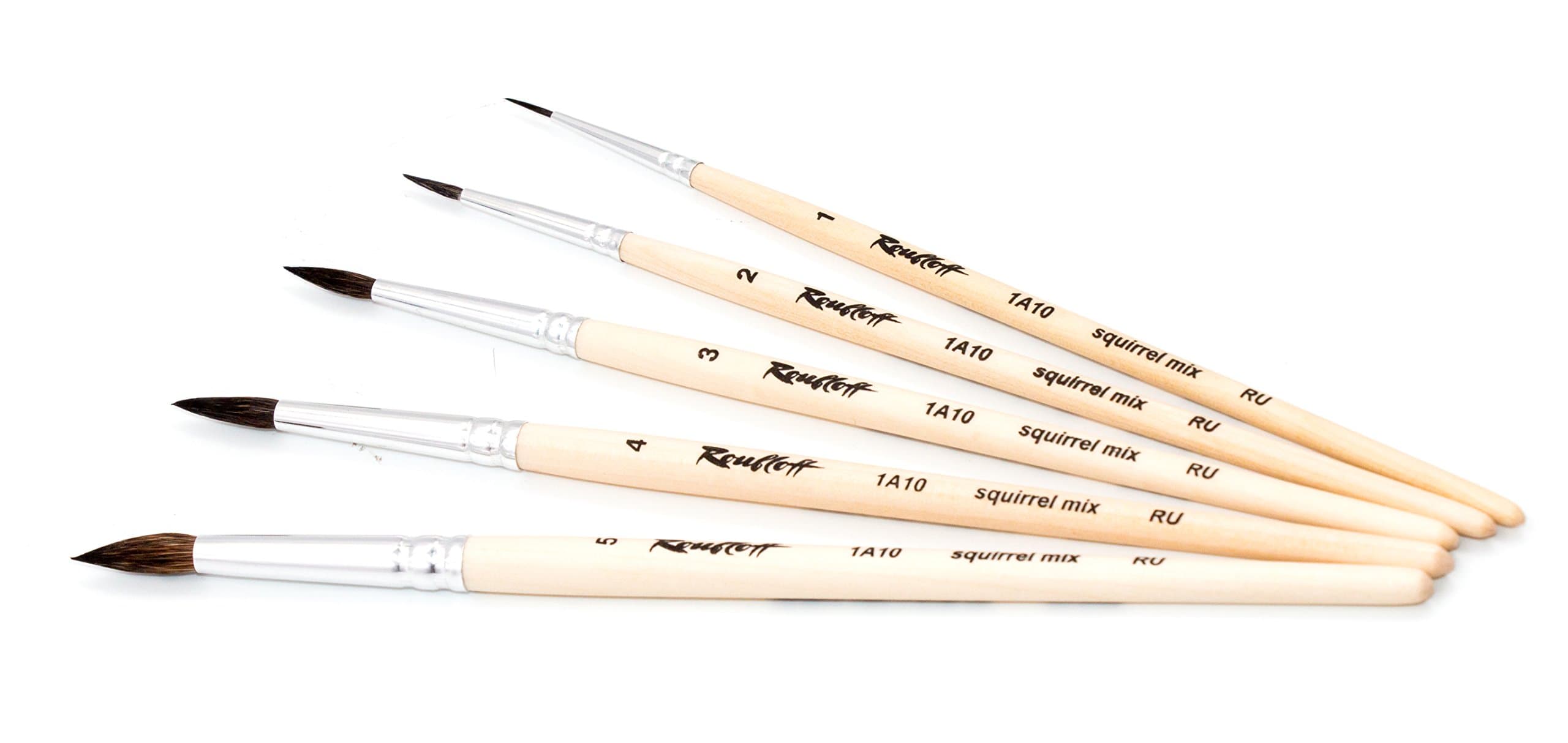Squirrel Mix Round Paint Brush Set – Watercolor Acrylic Oil Gouache Silk Painting – Short Straight Varnished Handle – For Professionals Students Beginners (5 pcs #1#2#3#4#5)
