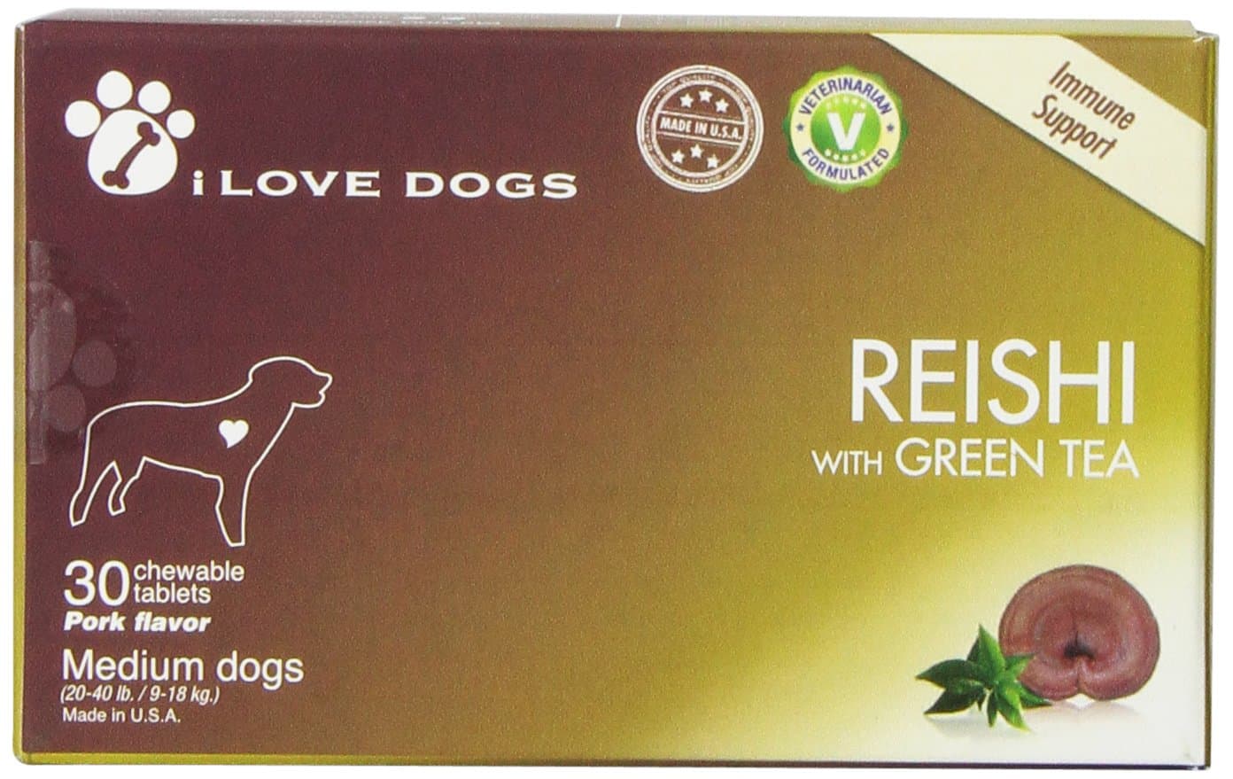 i Love Dogs Reishi with Green Tea Immunity Boost Supplement for Medium Dogs 20 to 40-Pound