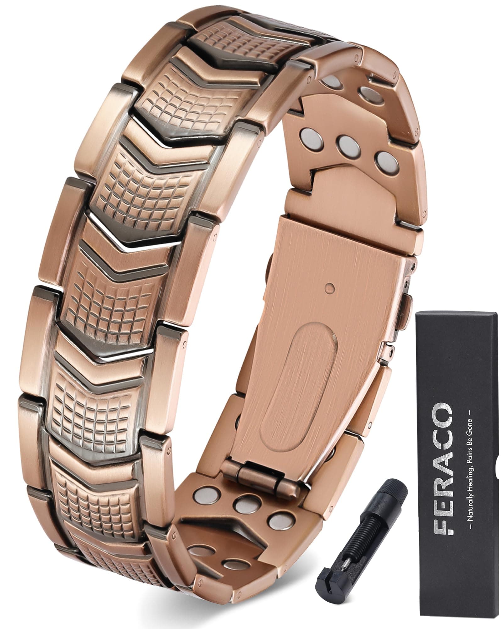 Feraco Copper Bracelet for Men 3X Strength,Magnetic Therapy Bracelet Copper Jewelry with Powerful 3800 Gauss Magnets,Premium Fold-Over Clasp