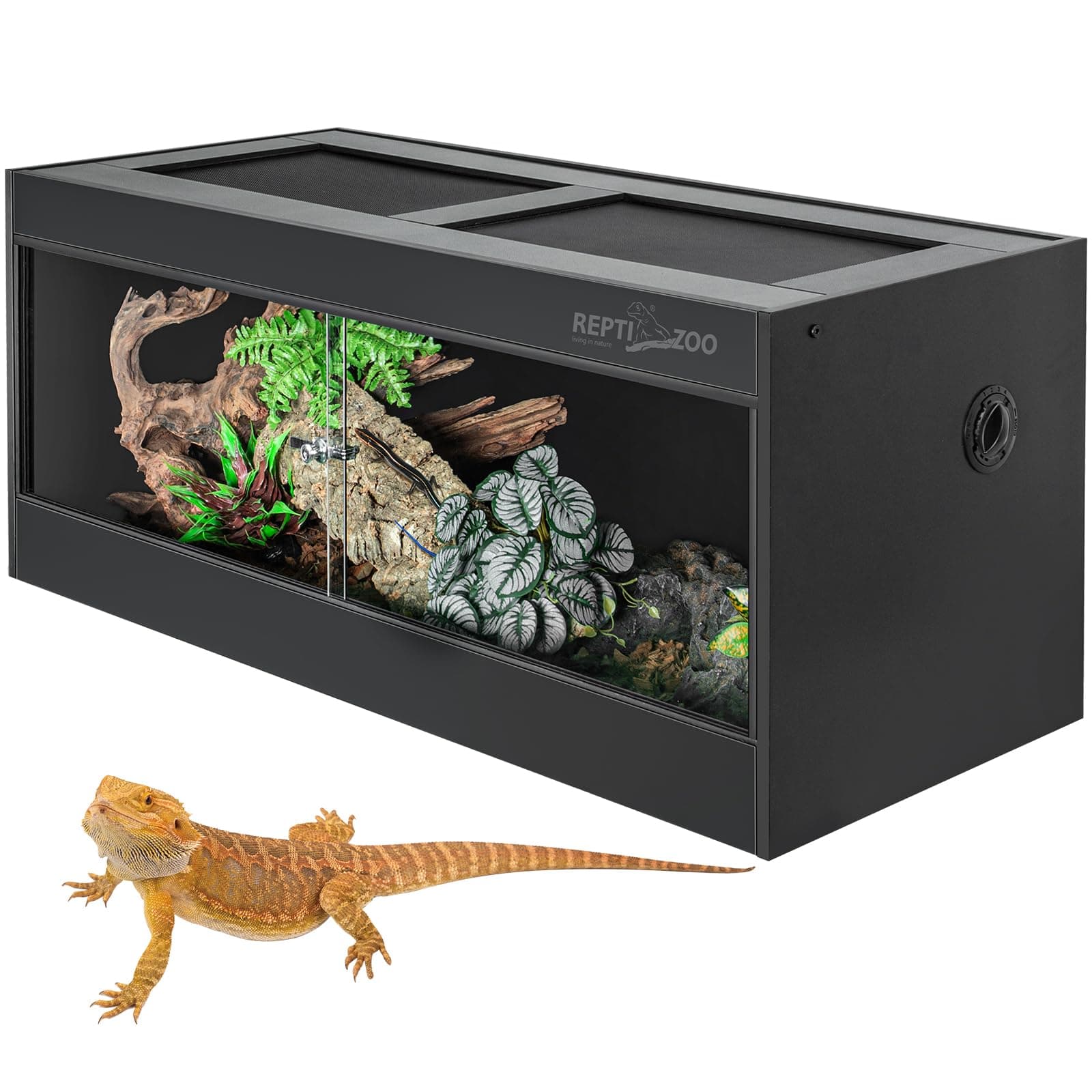 68 Gallon PVC Reptile Terrariums, 48x18x18 Reptile Tanks Enclosure for Bearded Dragon Ball Python Snake Gecko, PVC Reptile Lounge Habitat with Glass Sliding Door & Top Screen Ventilation