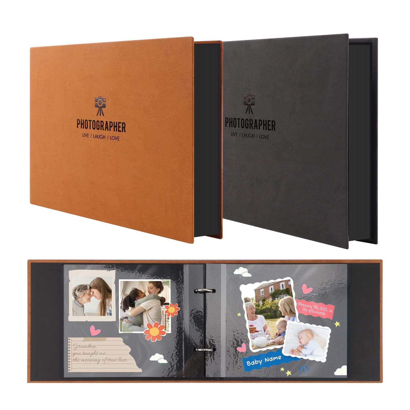 URbazaar 2 Pcs Scrapbook Photo Albums,30 Sheets Total 60 Pages(Yellow+Black)