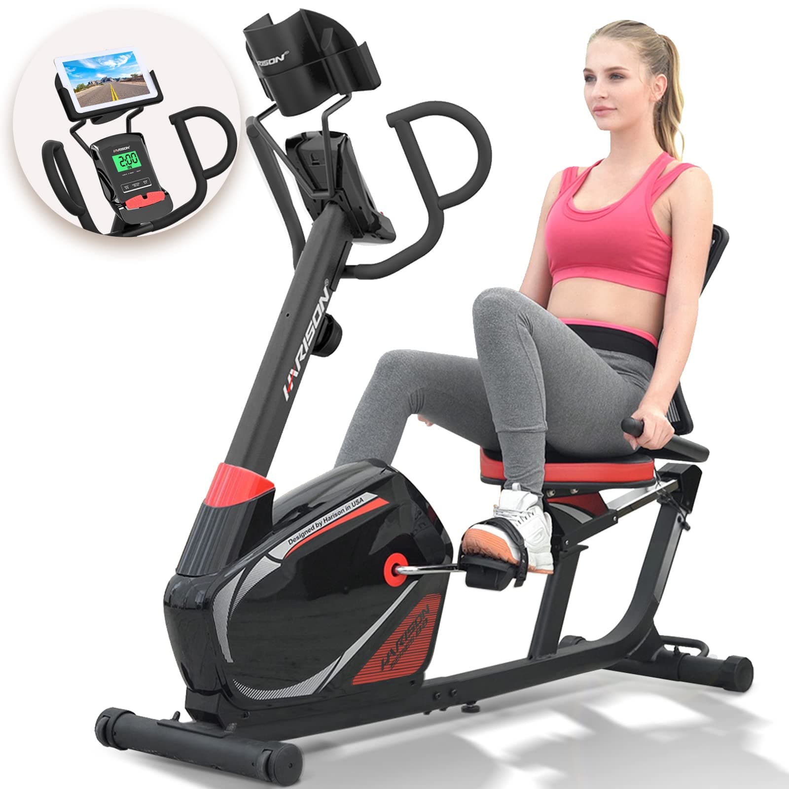 HARISON Recumbent Exercise Bike for Seniors Adults 400lbs Capacity, Magnetic Recumbent Stationary bike for Home with LCD Display, Multi-grip Handlebar, Heart Rate Handle, and Oversize Seat (Plus Size)