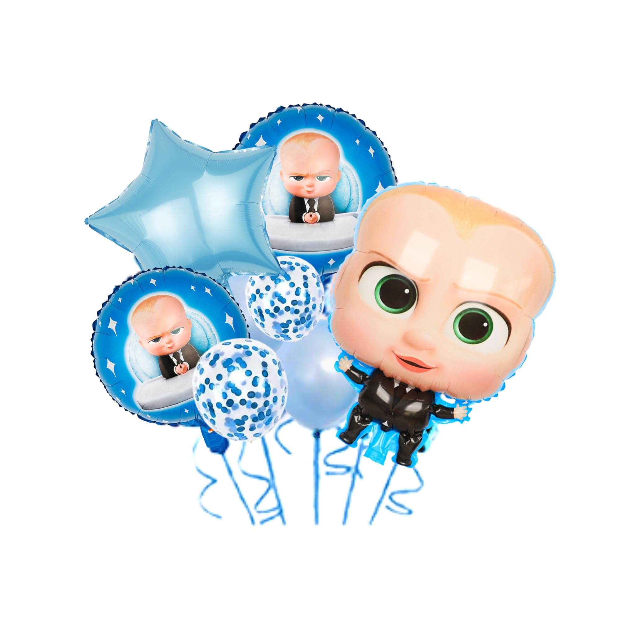 Boss Baby Theme Birthday Foil Balloons Set - Kids Party Decorations Includes Boss Baby Figure Character, Balloons, hearts – Party Sparks by ALCR