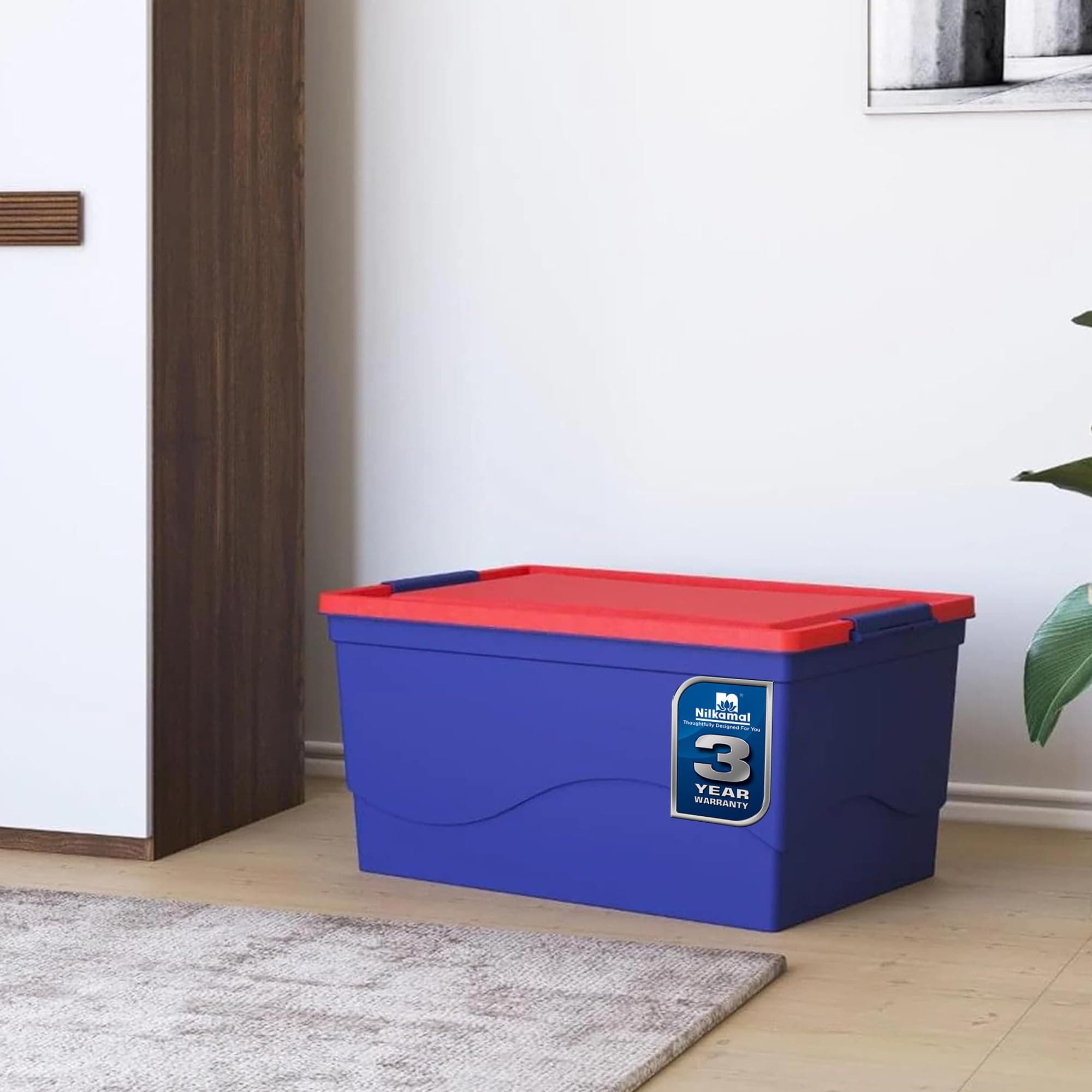 Nilkamal 50 Litre Multipurpose Storage Box with Lid and Handles for Clothes, Toys, Household Items, Kitchen, and Stationery | Rollers for easy movement (3-Year Warranty)