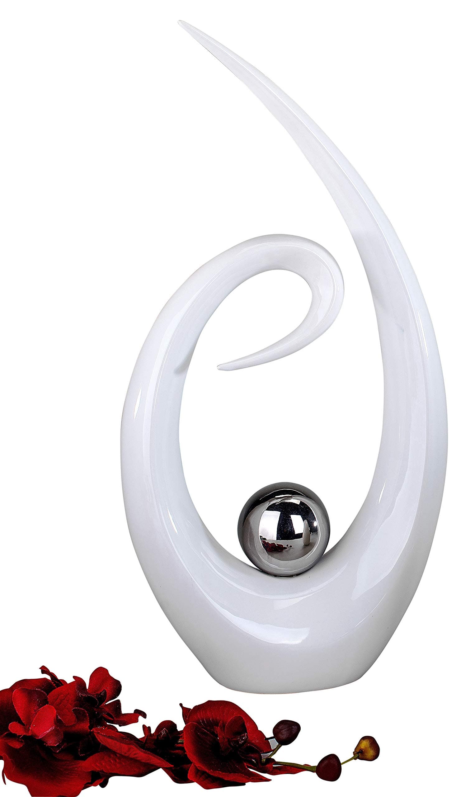 Modern sculpture decorative object made of ceramic white / silver height 38 cm