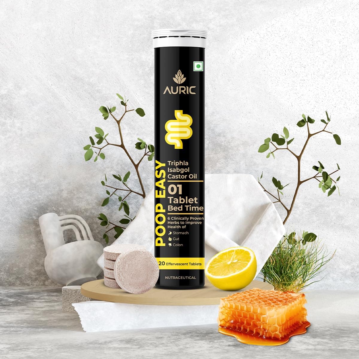 Poop Easy Effervescent Tablet | 20 Tablets Promoted Healthy Gut, Relieve Constipation, Cleanses Colon | An Ayurvedic Pure Natural Laxative