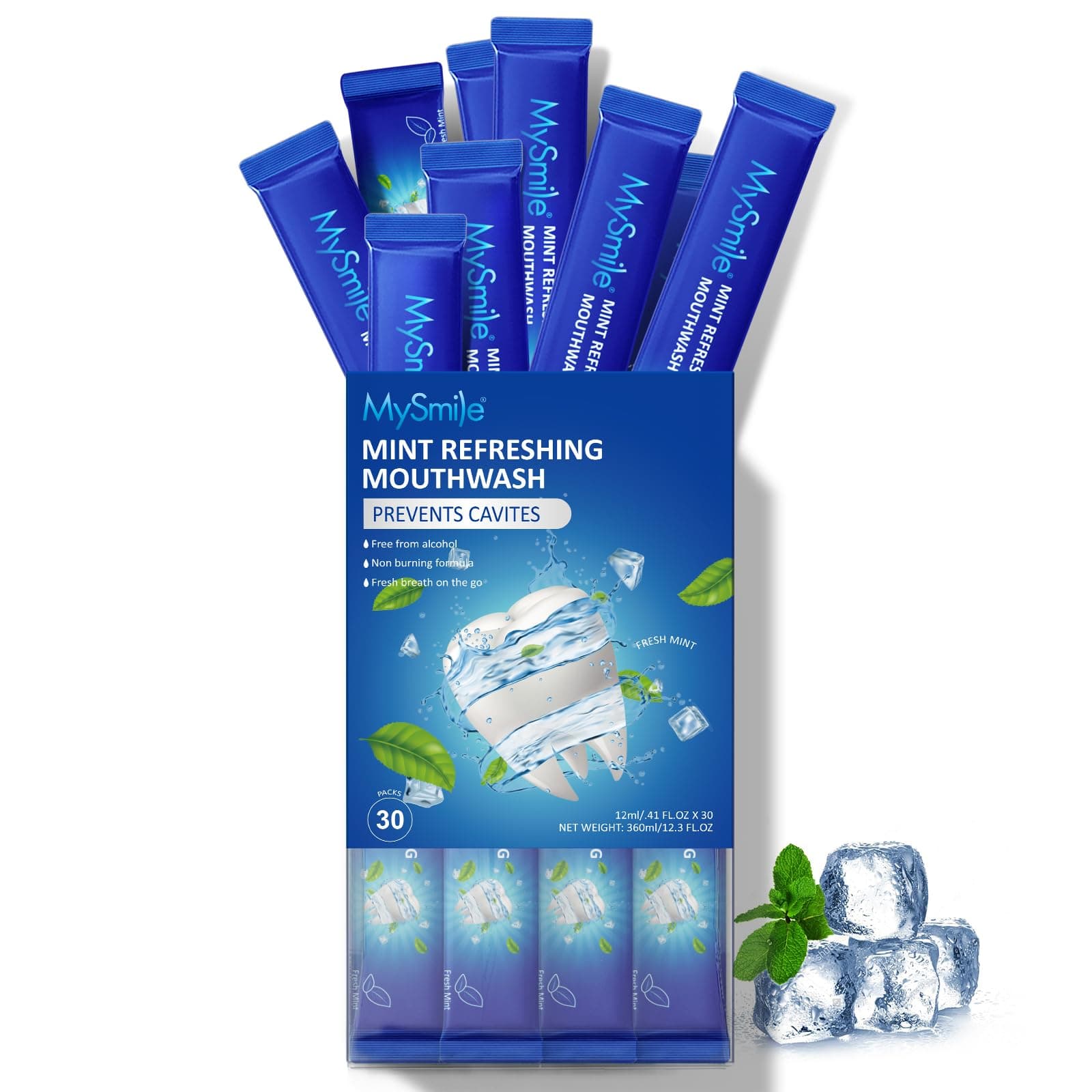 Mouthwash Alcohol Free, Mouth Wash for Adults, Travel Mouthwash Helps Kill 99% of Bad Breath Germs, Prevents Cavities, Fluoride Free, Fresh Mint, 30 Uses