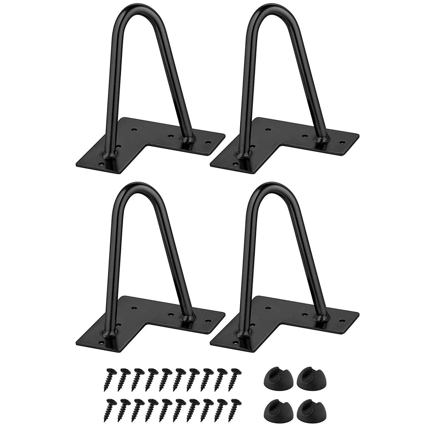 6 Inch Hairpin Legs Black, Heavy Duty Hairpin Metal Table Legs With Floor Protectors & Screws for DIY Furniture, Wardrobe,TV Cabinets, Nightstand, 1/2" Thick 2-Rod,Max Load 150KG
