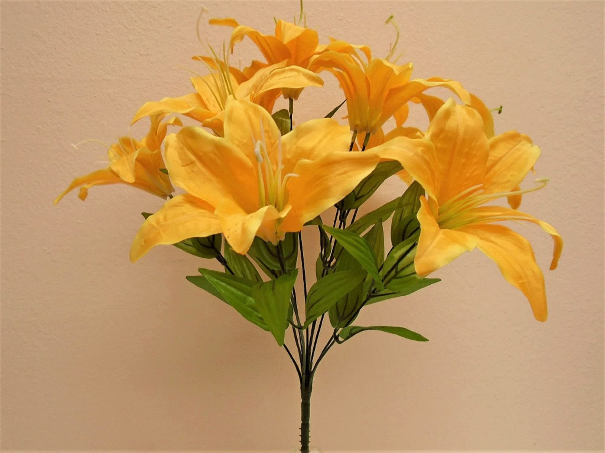 Tiger Lily Bush Satin 11 Artificial Flowers 19" Bouquet 8225 Yellow