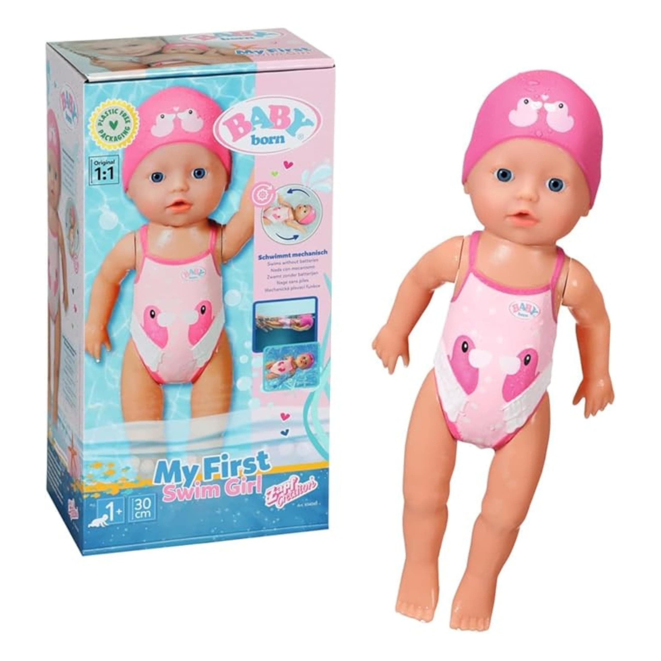 My First Swim Girl - 30 cm Doll - Waterproof wind-up bath doll - Works without batteries - Suitable for children from 1 year