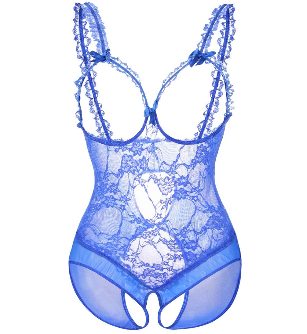 Eternatastic Women One-Piece Cupless Crotchless Lingerie Bodysuit Lace Underwear Set