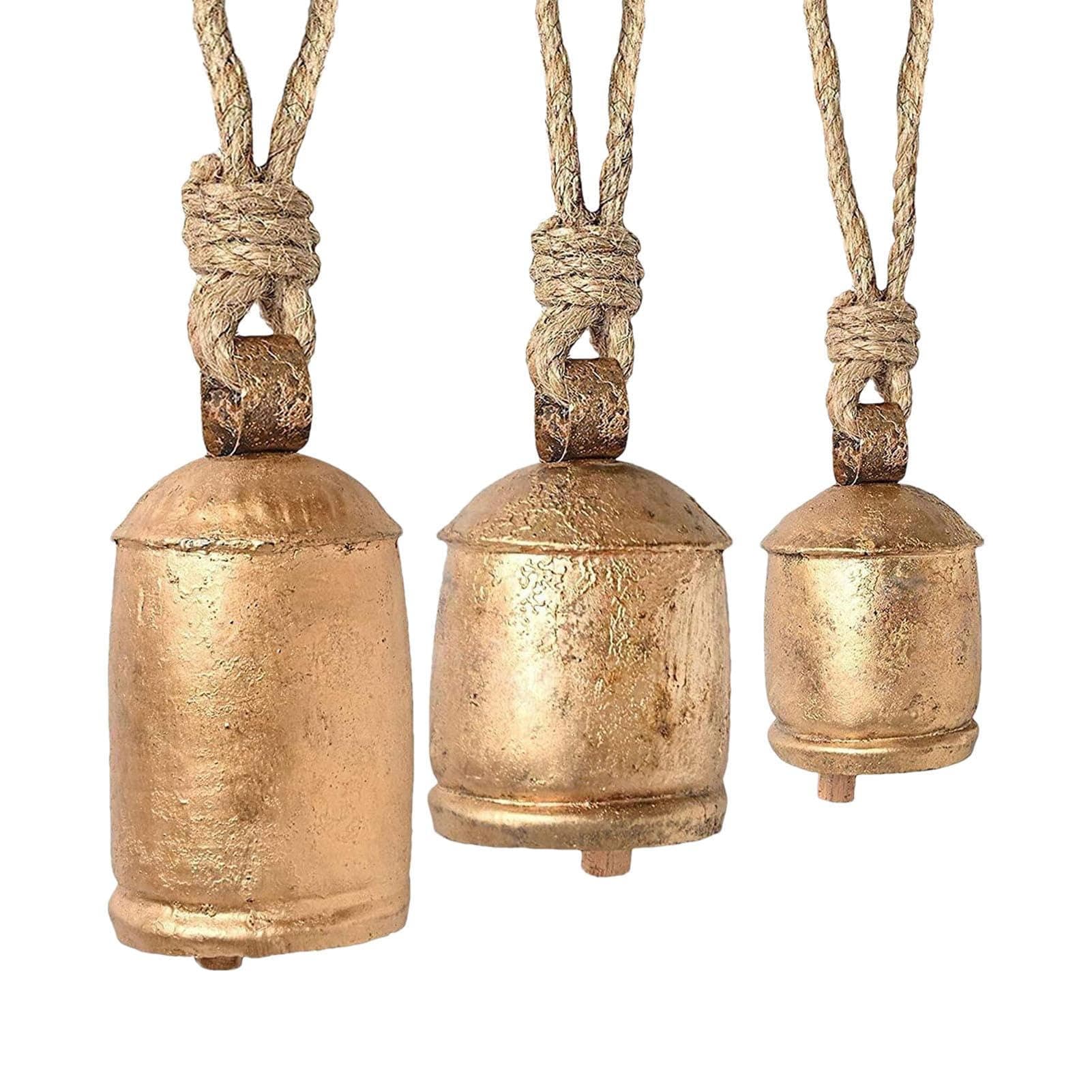 TumotsitChristmas Cow Bells, Large Bronze Cowbell, Rustic Harmony Brass Bells for Decoration, 3PCS Chrismas Crafts Collection, Country Style Home Decoration