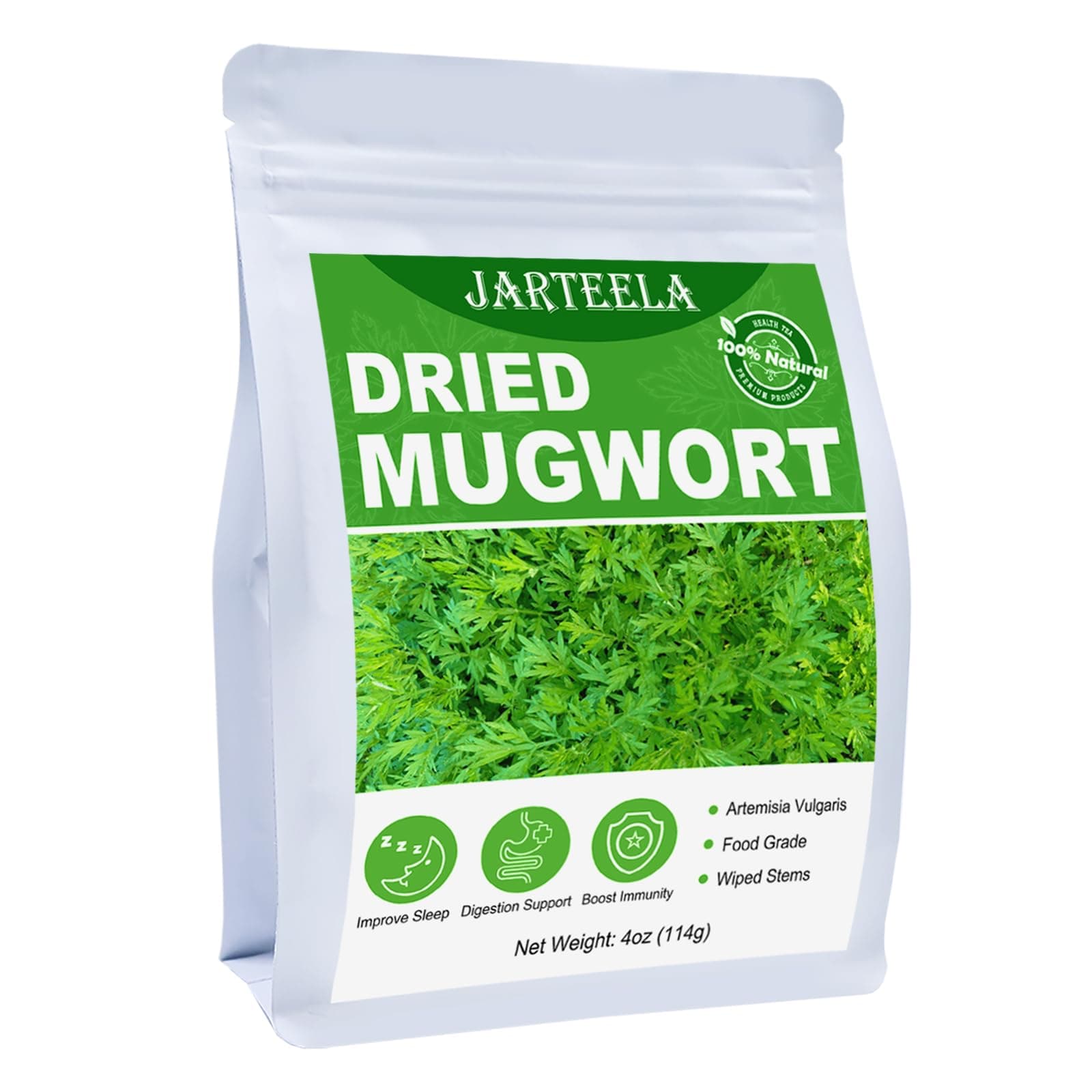 Jarteela - Premium Dried Mugwort Herbs - 4oz/114g - Natural Herbs Loose Leaf For Mugwort Tea - Non-GMO - Caffeine-free