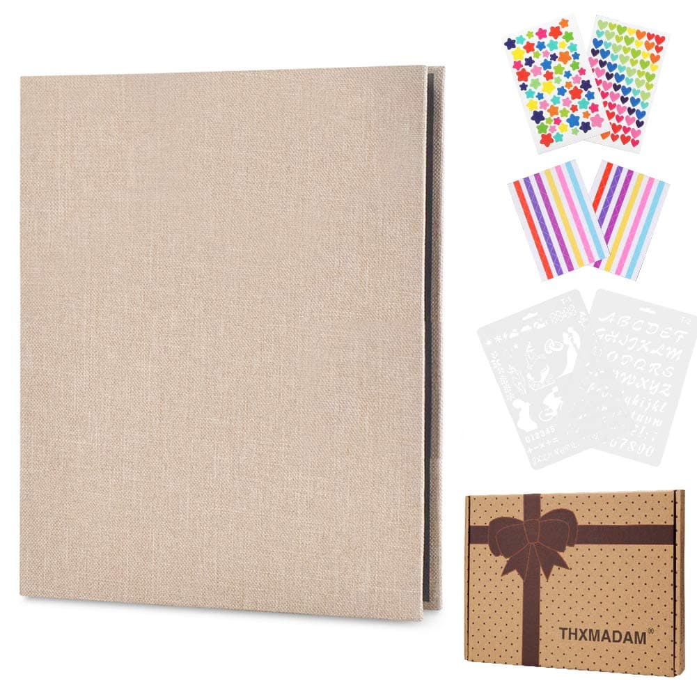 ThxMadam Scrapbook Photo Album Linen Scrap Book Wedding Guest Book DIY Memory Book with 60 Black Pages Present for Christmas Valentines Anniversary Day Birthday Gifts for Wife Girlfriend