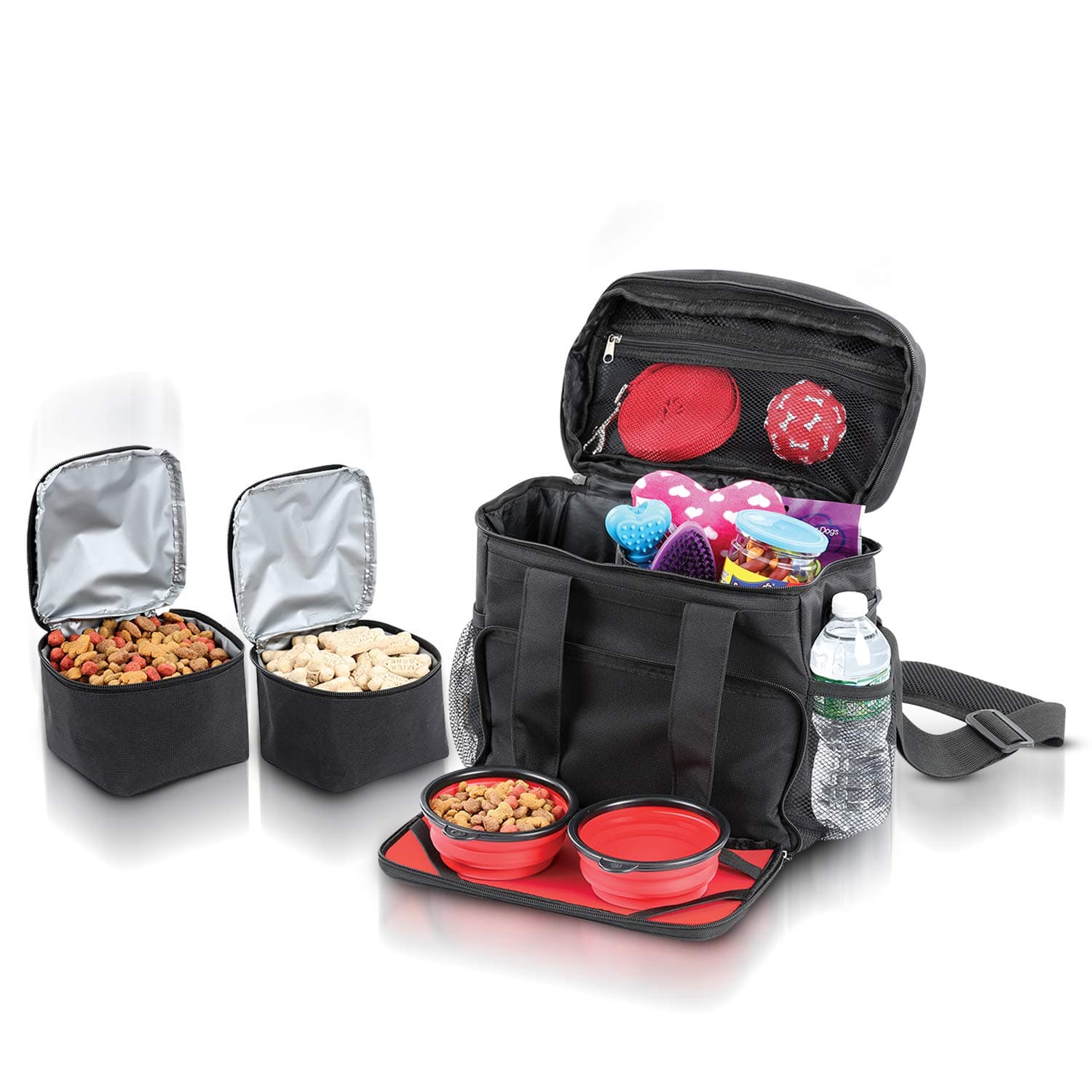 Dog Weekend Travel Bag as Dog Luggage for Camping Gear Accessories for All Size Dogs - Pet Travel Bag Includes Two Collapsible Dog Travel Bowls and Two Dog Food Travel Container Making Traveling Easy