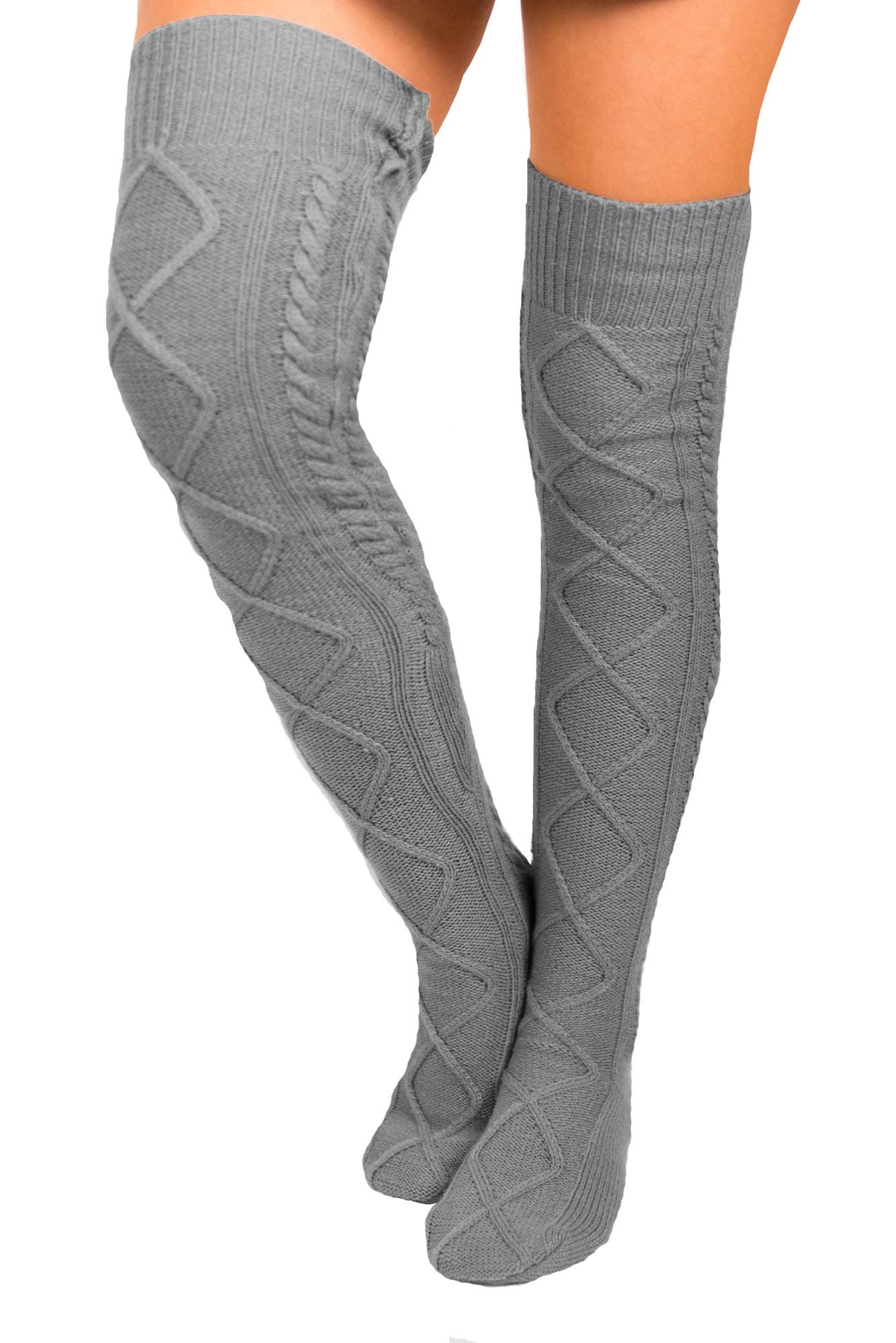 Floral Find Women's Winter WARM Knee High Knit Extra Long Boot Socks (Gray)